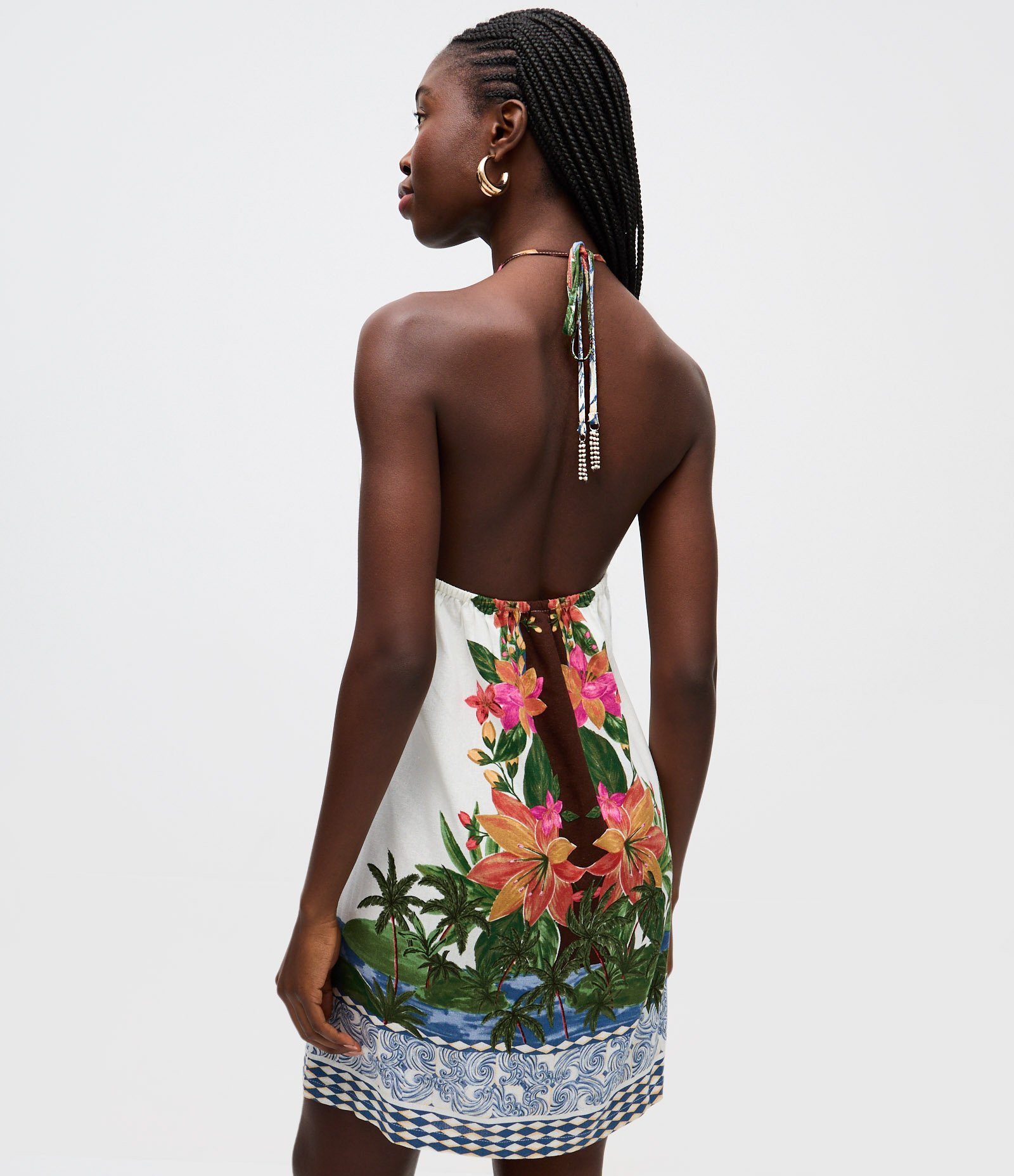 Vestido Curto Frente Única em Viscolinho com Estampa Floral Off White 4