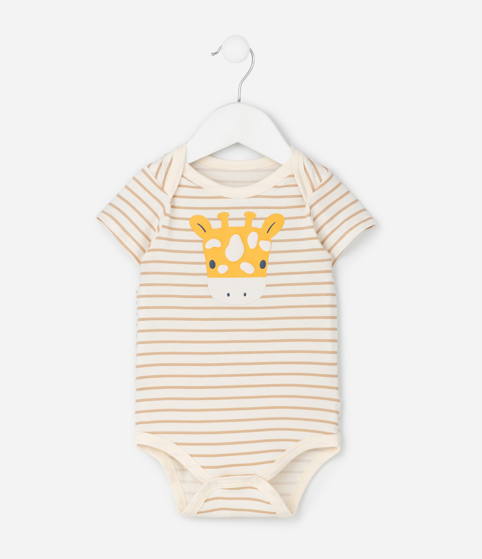 Body Infantil Listrado com Estampa Girafa – Tam 0 a 18 Meses Bege Claro 2