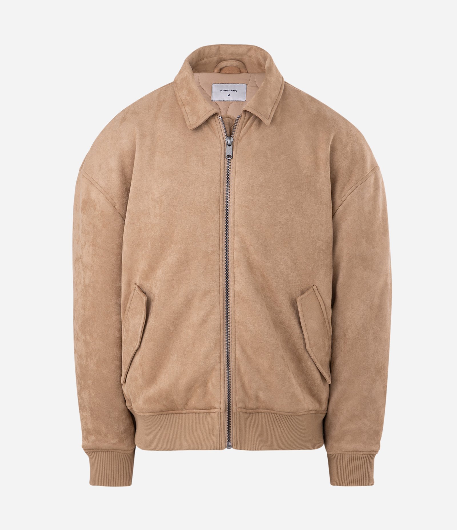 Jaqueta Pesada Bomber em Suede com Bolso Bege 5
