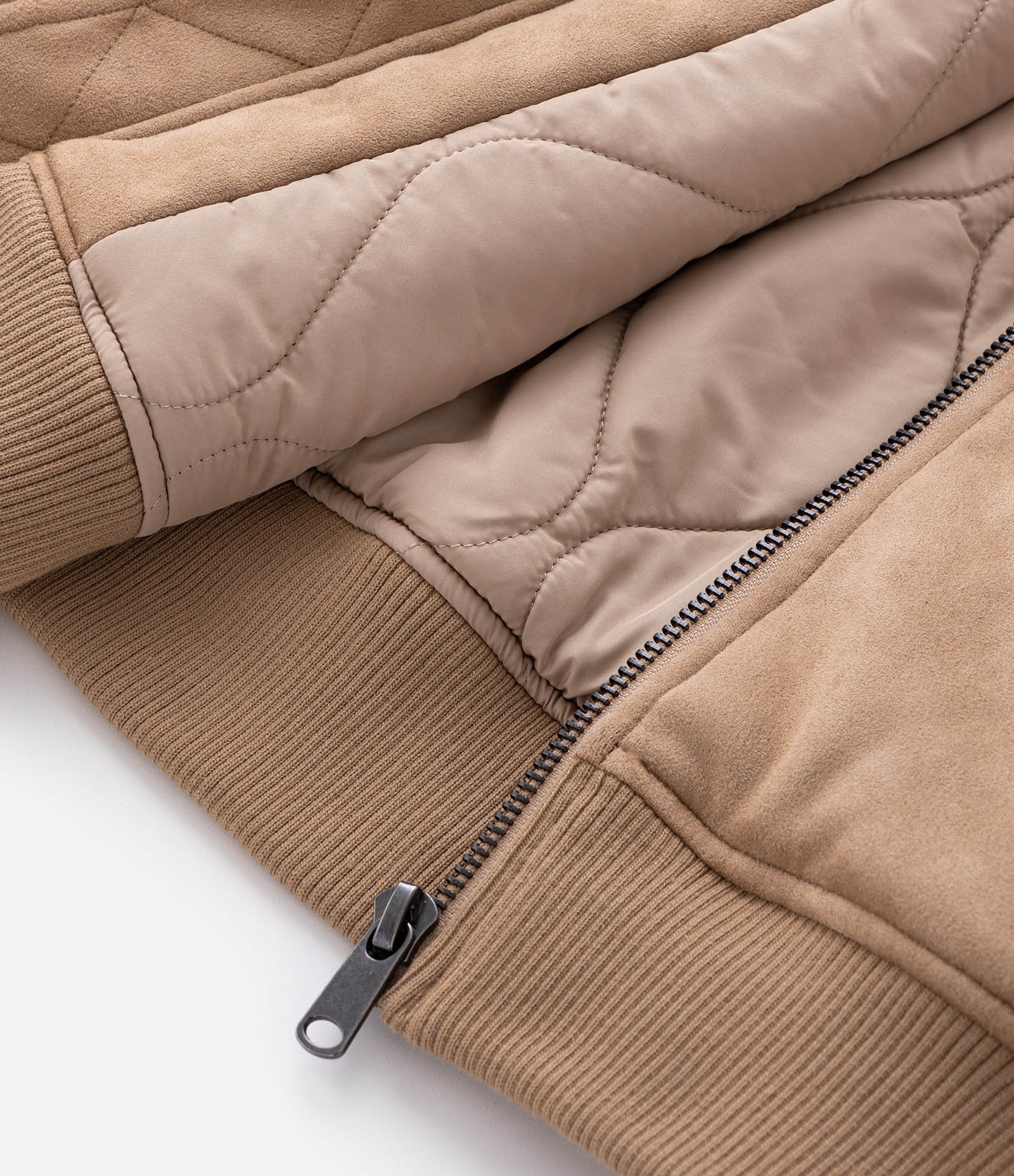 Jaqueta Pesada Bomber em Suede com Bolso Bege 11