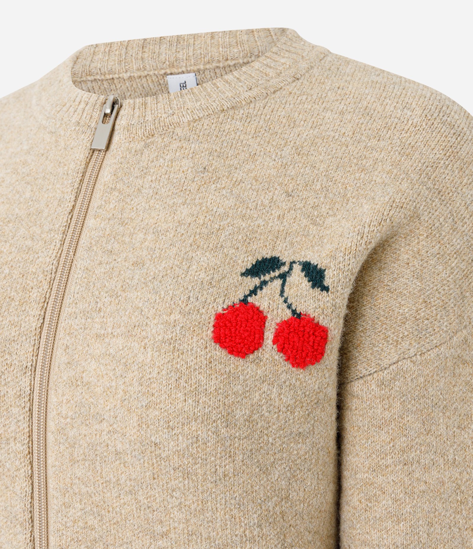 Cardigan em Tricô com Bordado de Cereja e Zíper Bege 6