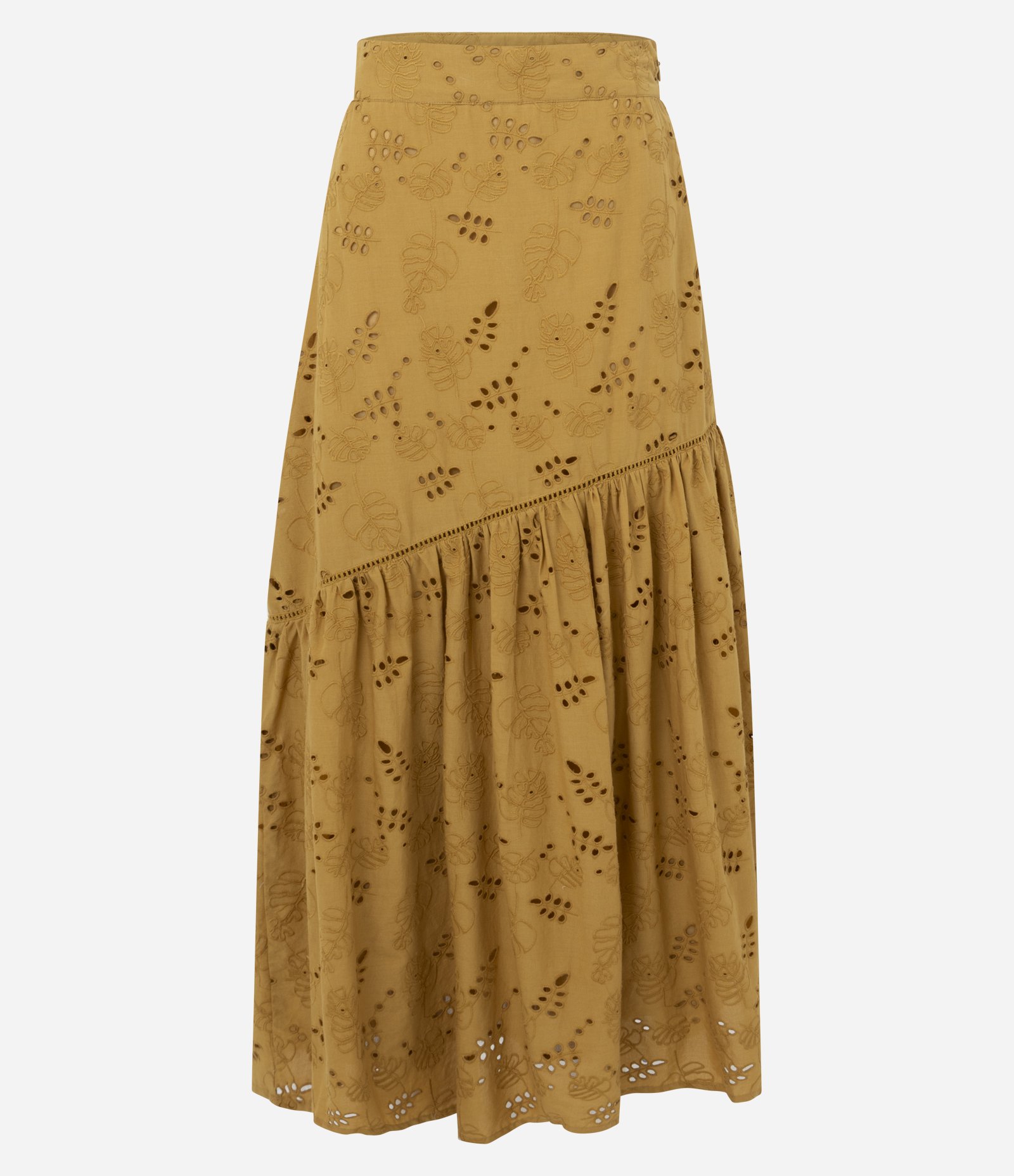 Saia Midi em Cotton com Bordados e Recortes Amarelo 1