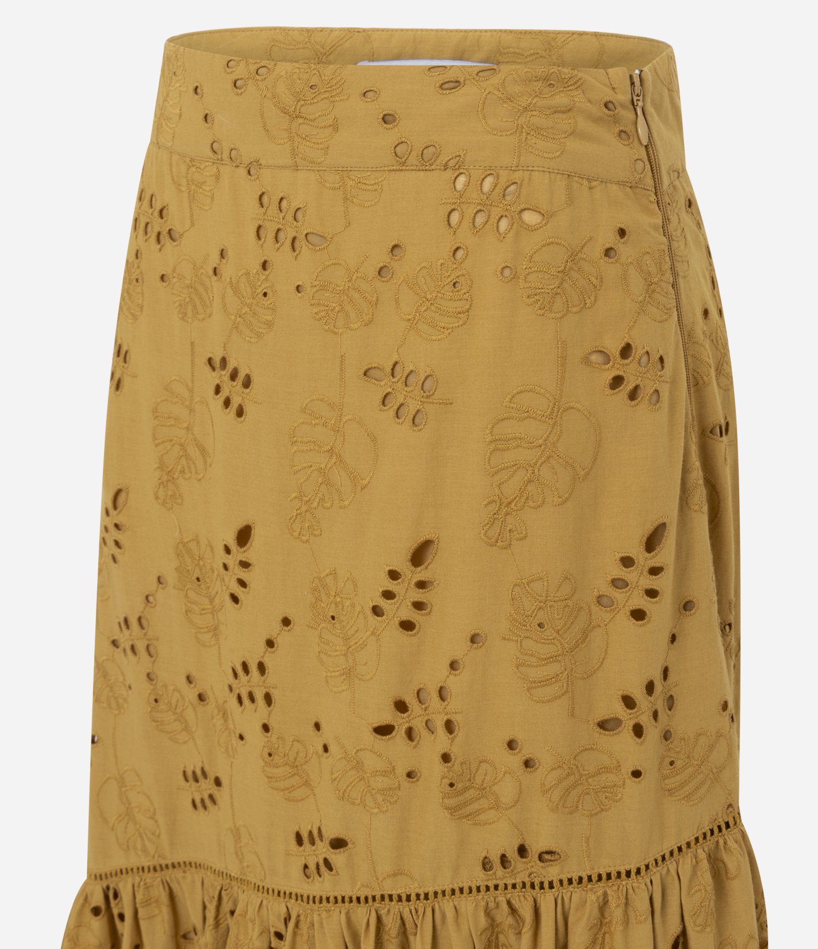 Saia Midi em Cotton com Bordados e Recortes Amarelo 2