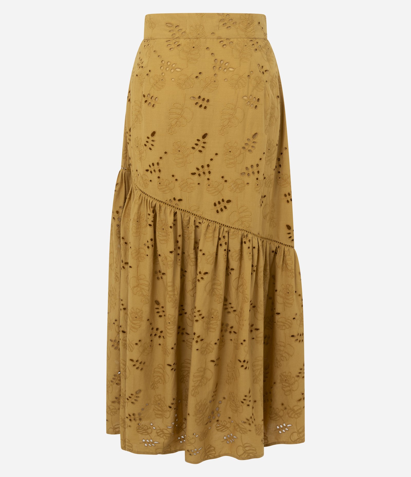 Saia Midi em Cotton com Bordados e Recortes Amarelo 3