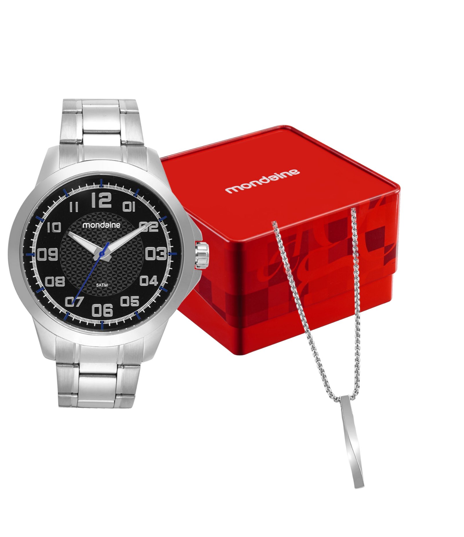 Relógio Aço Masculino Analogico Com Caixa Em Metal Gun e Pulseira Em Aço Mondaine Prata 2