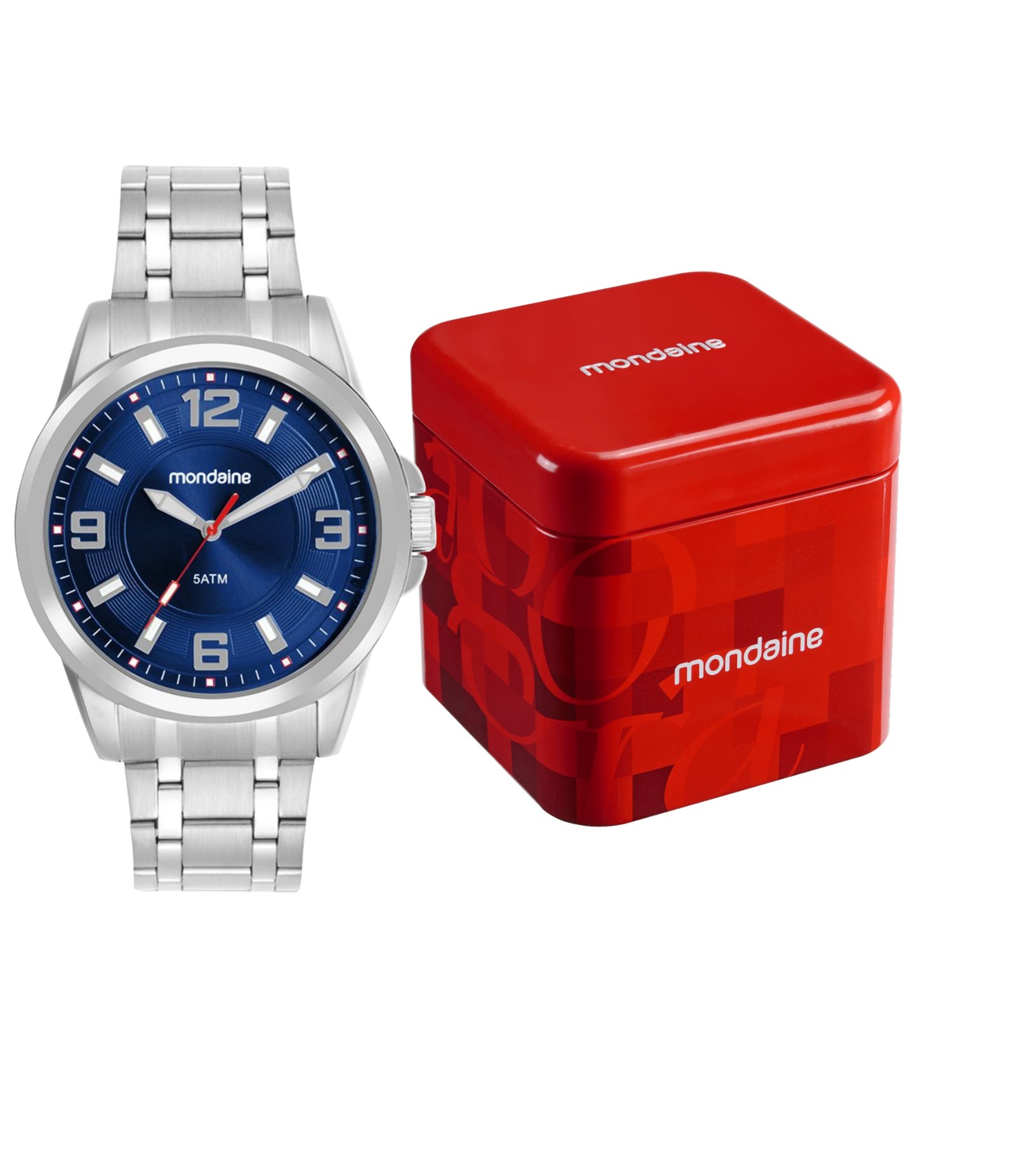 Relógio Aço Masculino Analogico Com Caixa Em Metal Cromado e Pulseira em Aço Mondaine Prata 2