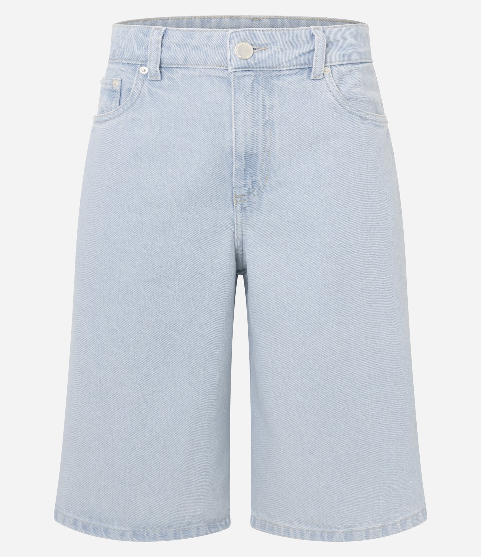 Bermuda em Jeans Delavê Alongada com Bolsos Azul 1