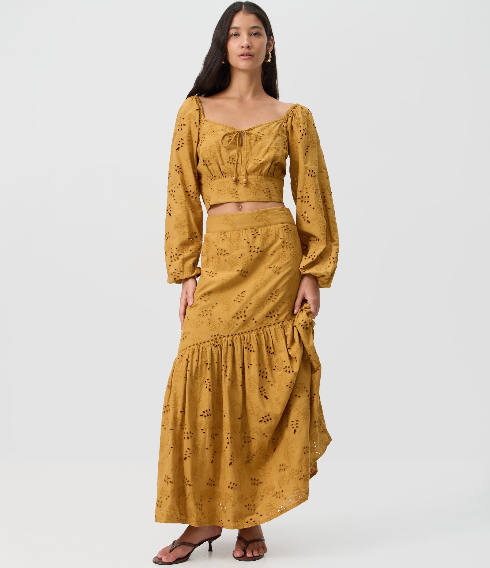 Blusa Cropped em Algodão com Decote Coração e Manga Bufante Amarelo 2