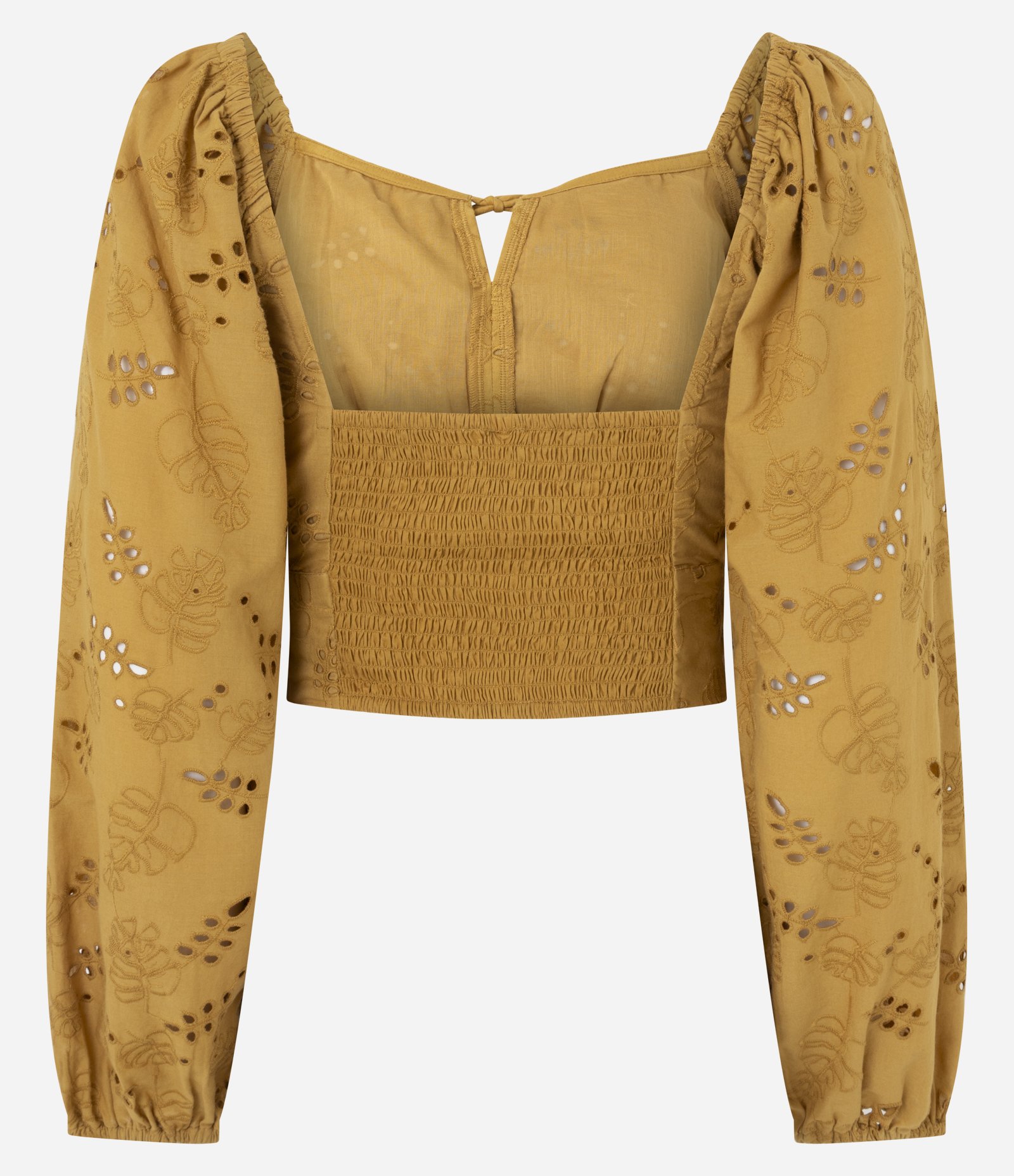 Blusa Cropped em Algodão com Decote Coração e Manga Bufante Amarelo 3