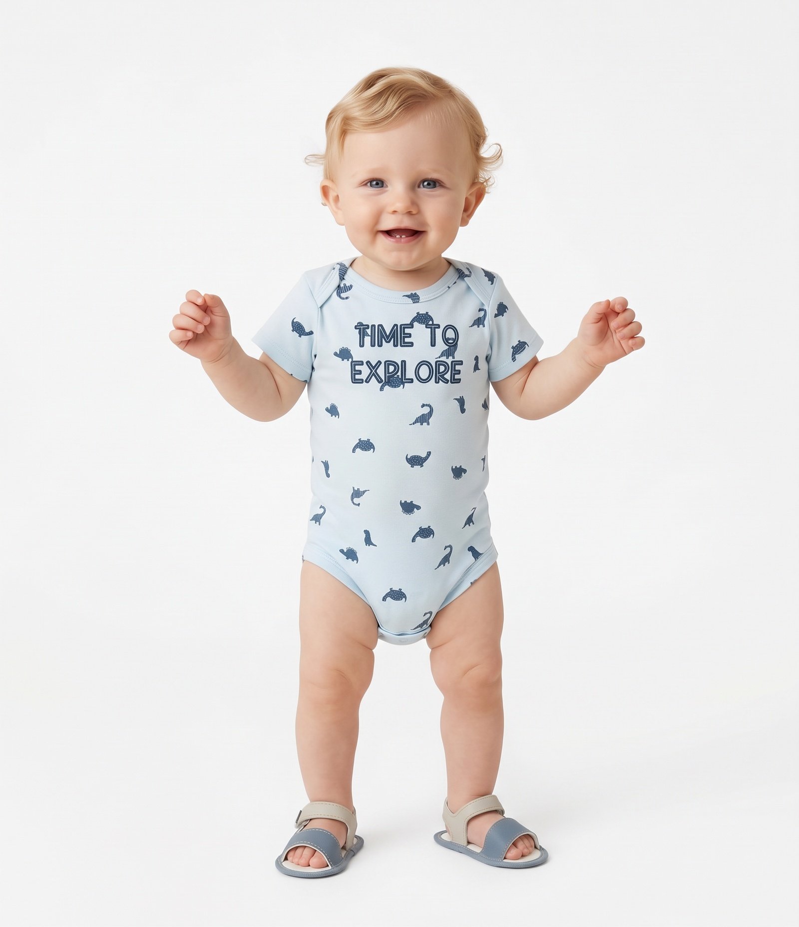Body Bebê com Estampa Dinossauros e Lettering – Tam 0 a 24 Meses Azul Claro 2