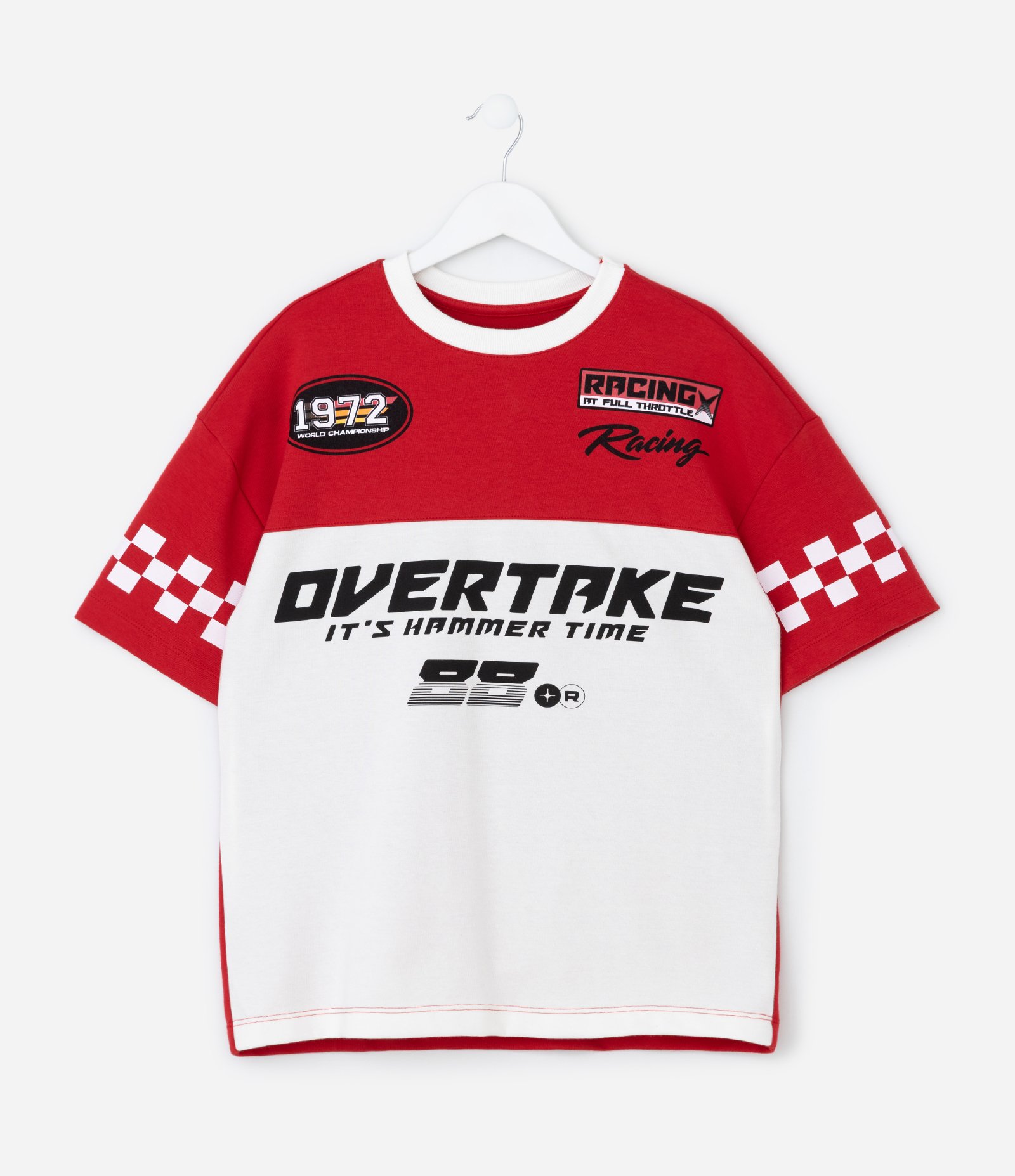 Camiseta Infantil Oversized com Lettering Racer – Tam 5 a 14 Anos Vermelho/Branco 1