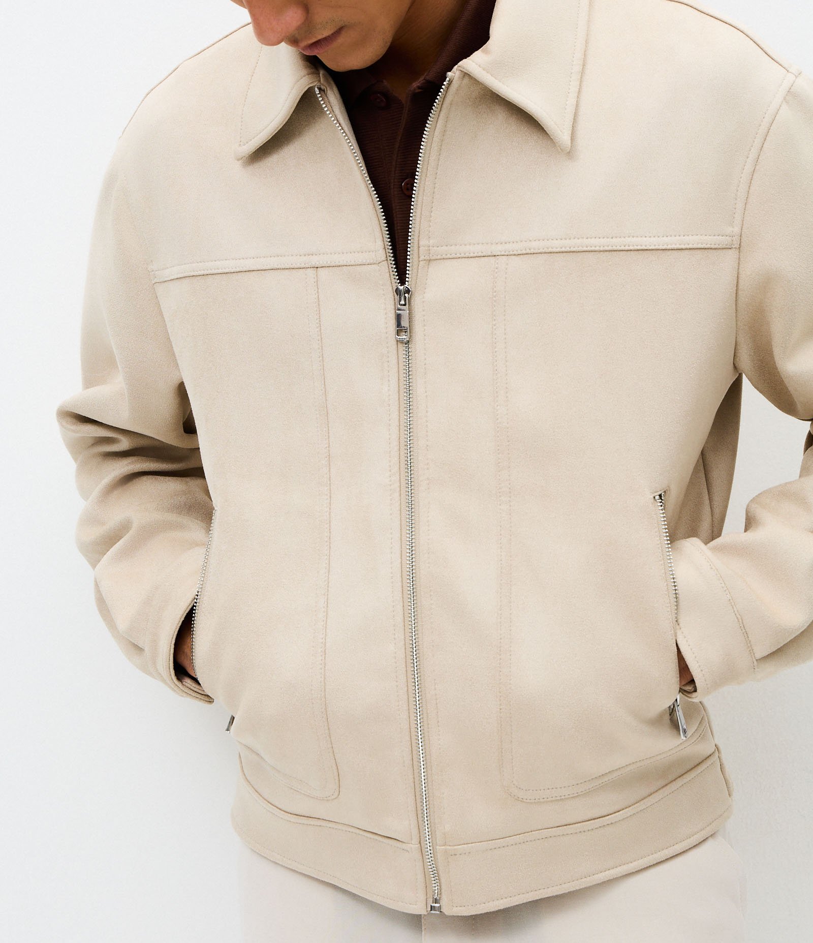 Jaqueta Masculina Harrington em Suede Bege 4