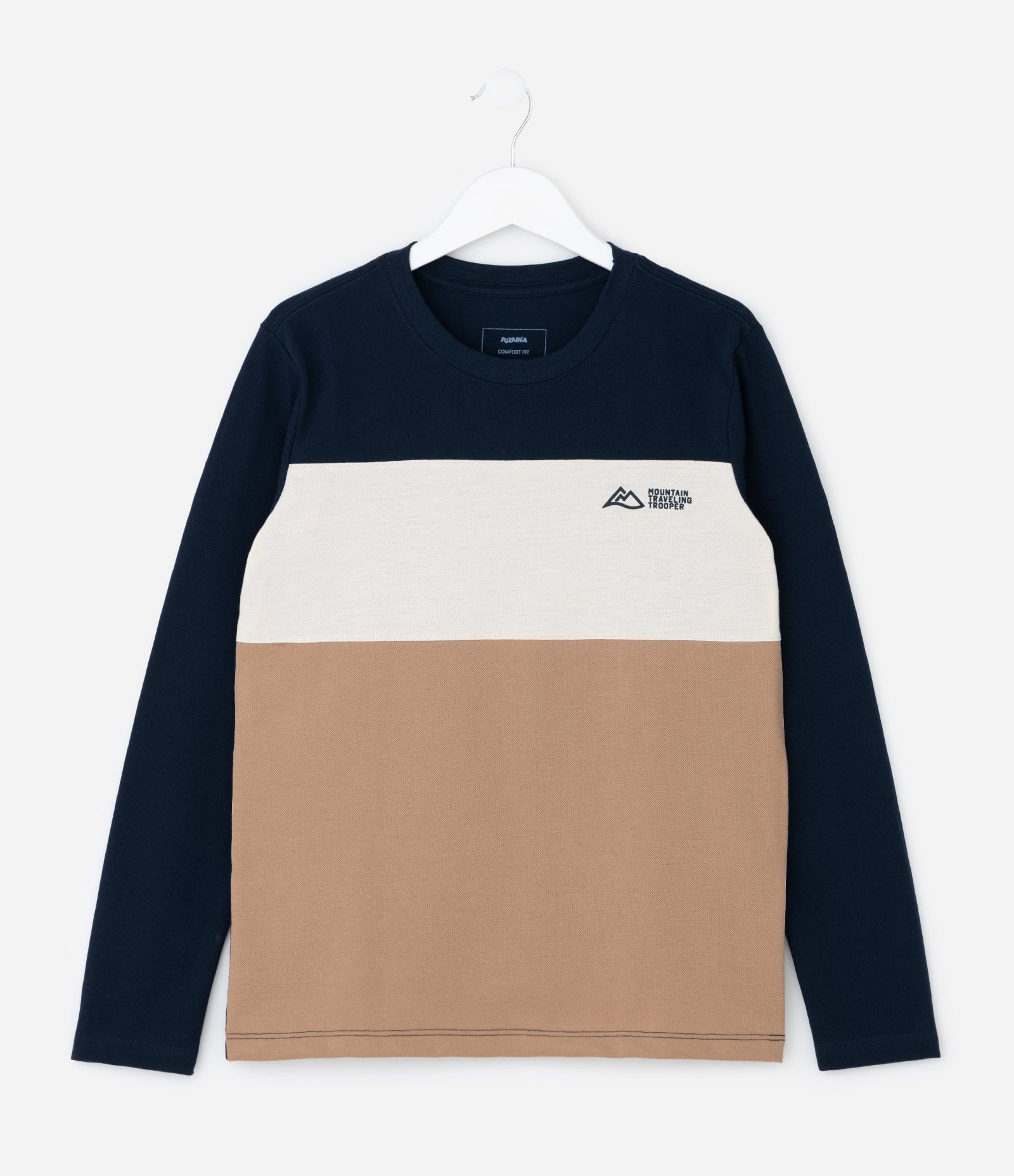 Camiseta Infantil em Piquet com Recortes Texturizados – Tam 5 a 10 Anos Azul Marinho/Bege 1