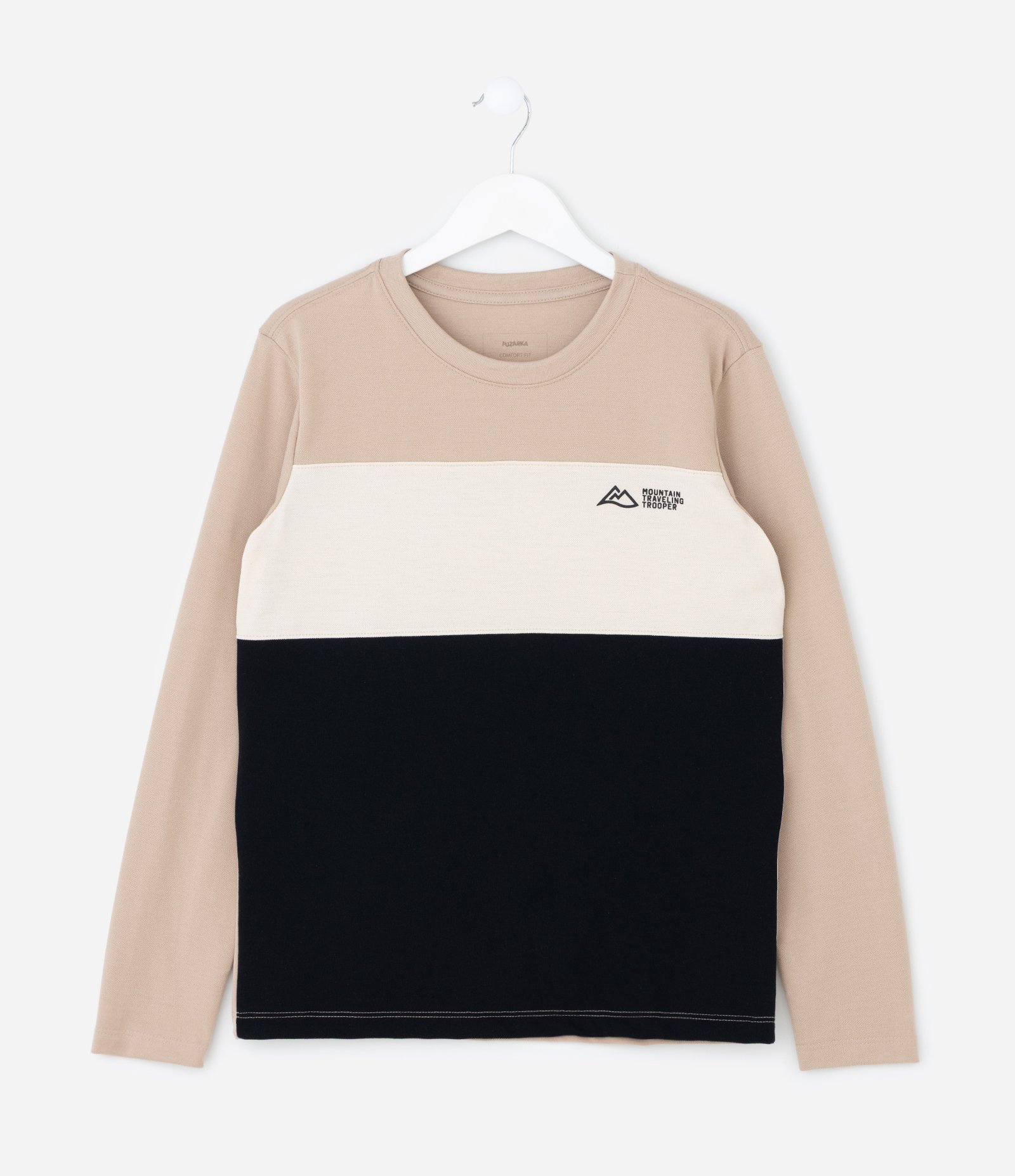 Camiseta Infantil em Piquet com Recortes Texturizados – Tam 5 a 10 Anos Bege/Preto 1