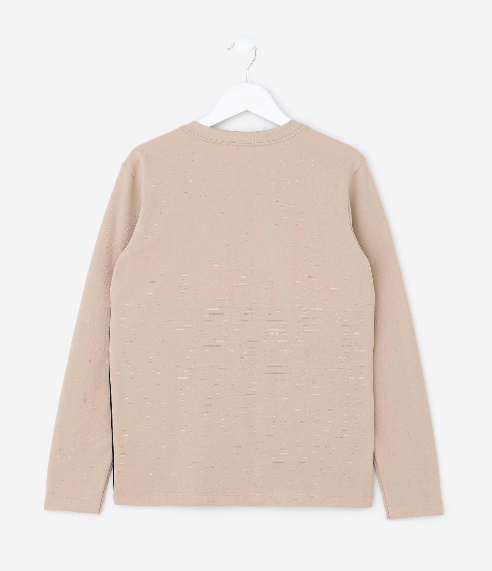 Camiseta Infantil em Piquet com Recortes Texturizados – Tam 5 a 10 Anos Bege/Preto 2