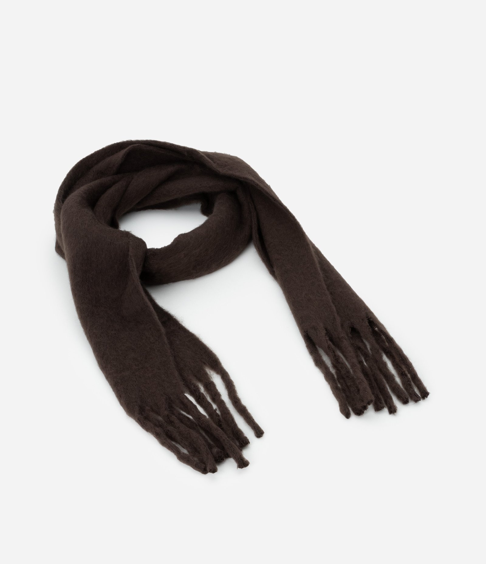 Cachecol Dupla Face em Tricô com Franjas nas Pontas Marrom 1