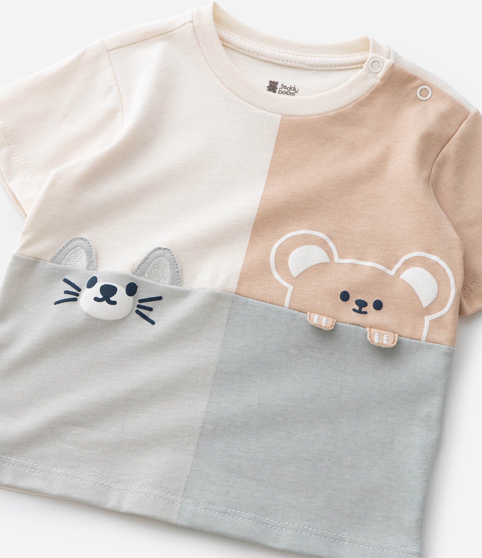 Conjunto Infantil com Camiseta Interativa e Bermuda – Tam 0 a 18 Meses Bege 13