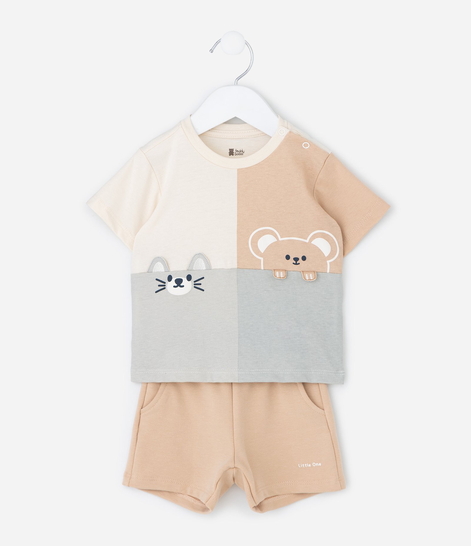 Conjunto Infantil com Camiseta Interativa e Bermuda – Tam 0 a 18 Meses Bege 2