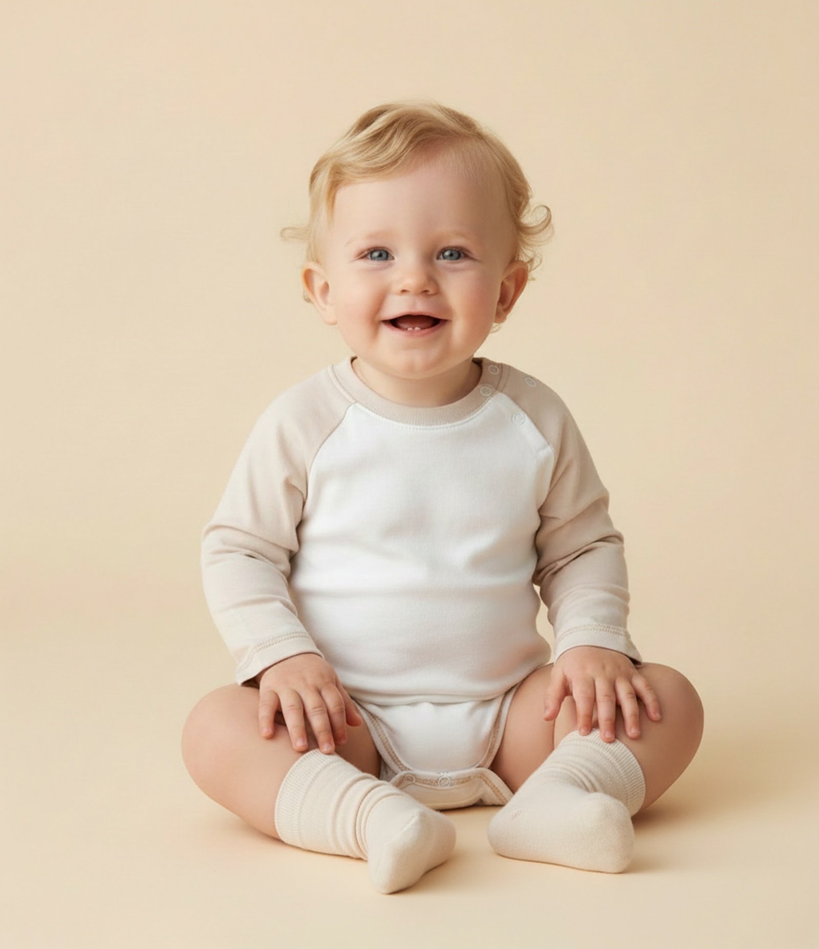 Body Infantil Bicolor com Gola Redonda – Tam 0 a 18 Meses Off White 1