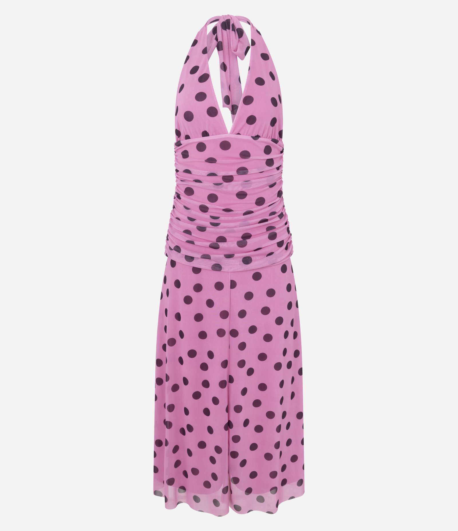 Vestido Evasê Longo Estampado em Tule e Franzido Rosa 1
