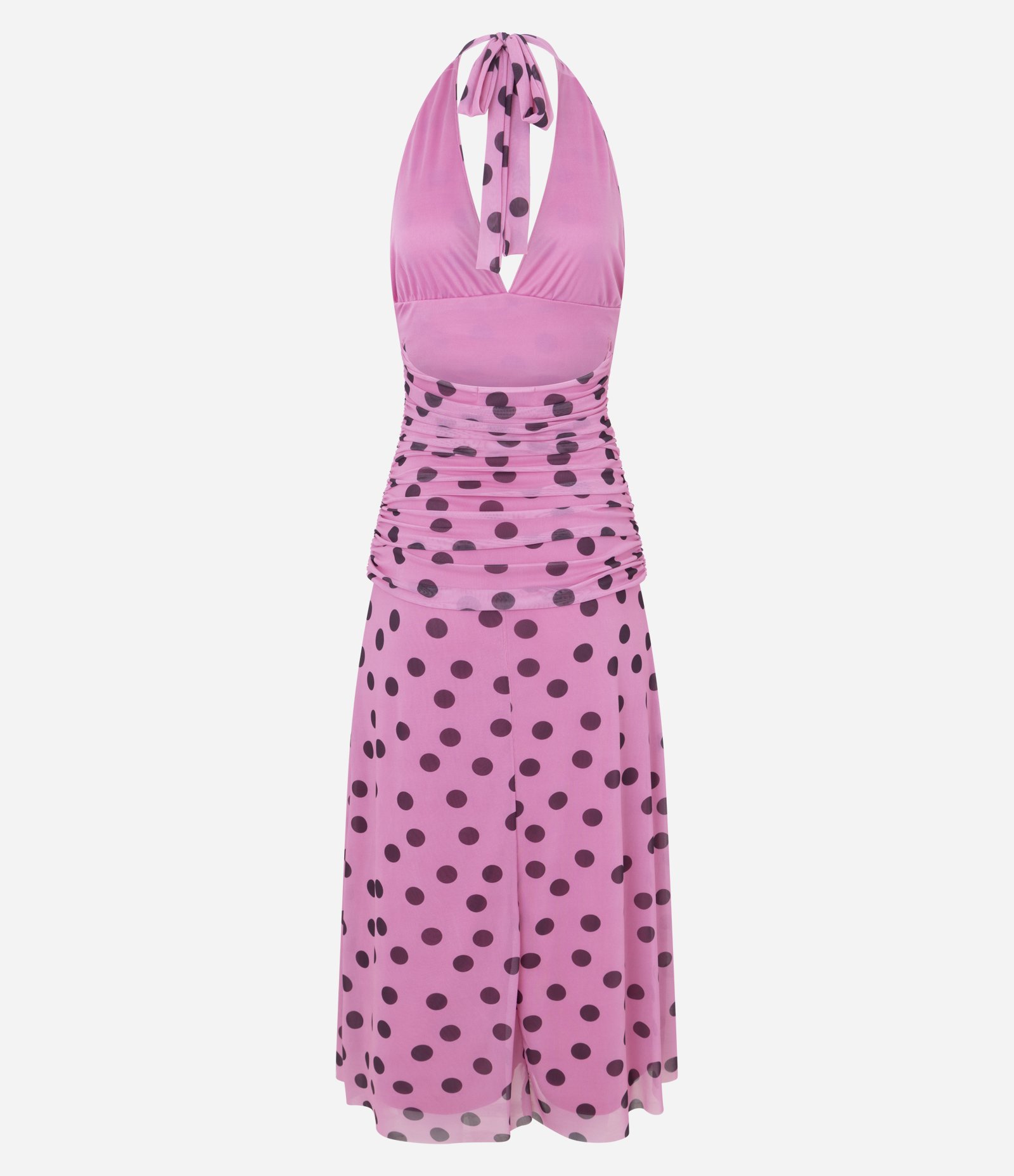 Vestido Evasê Longo Estampado em Tule e Franzido Rosa 2