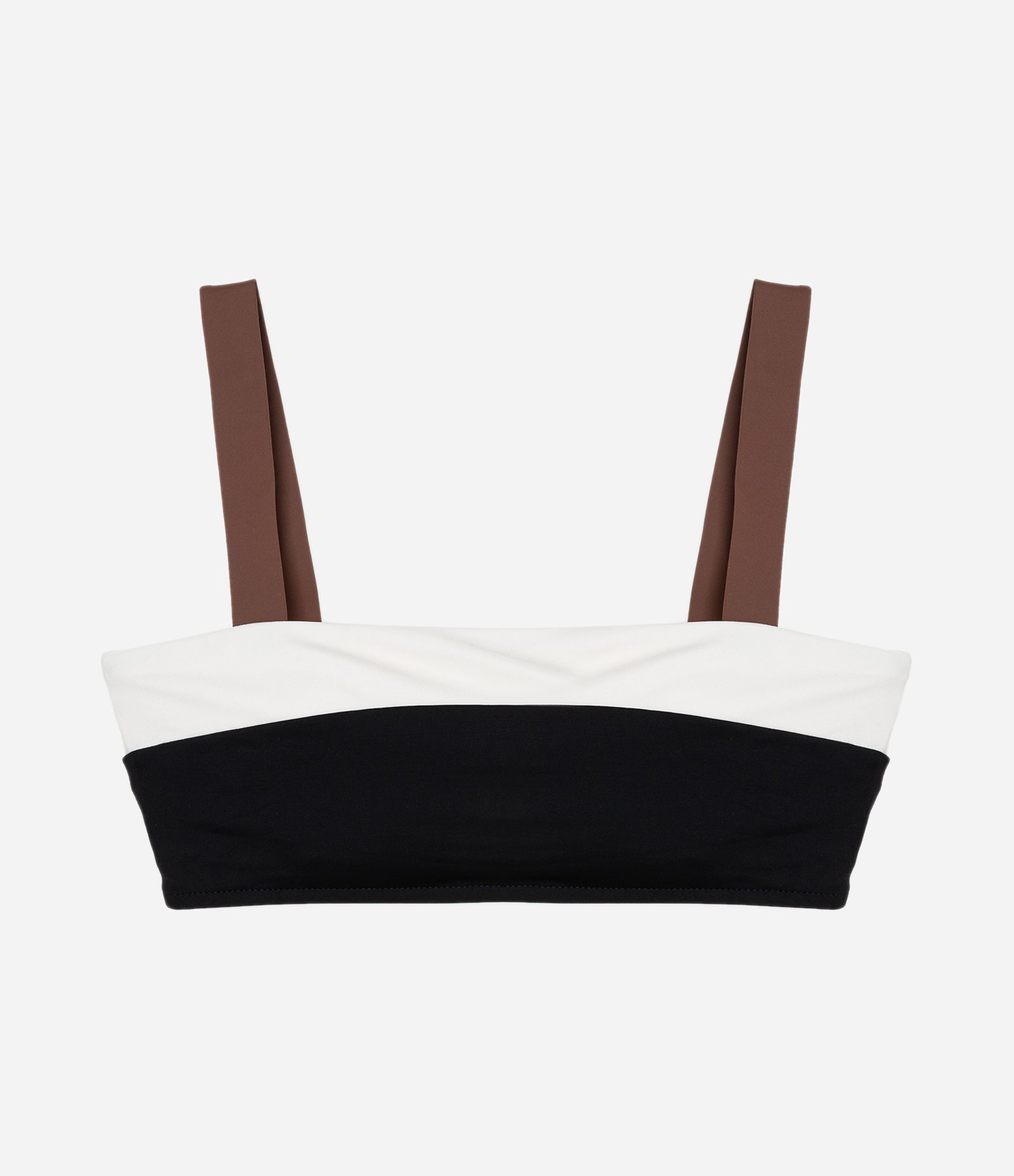 Biquini Top Bandeau com Estampa Bloco de Cor Preto/Branco/Marrom 1