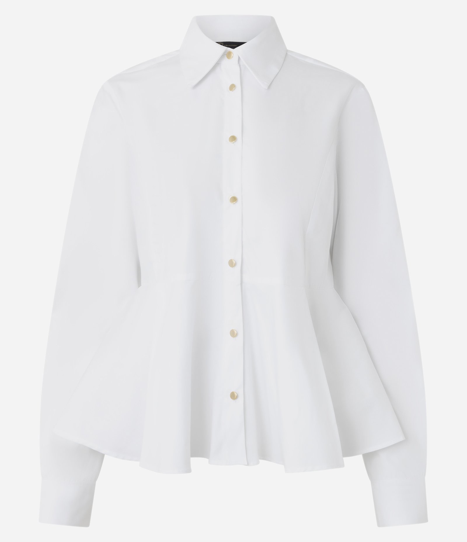 Camisa em Tricoline com Gola Colarinho e Detalhe Peplum Branco 1