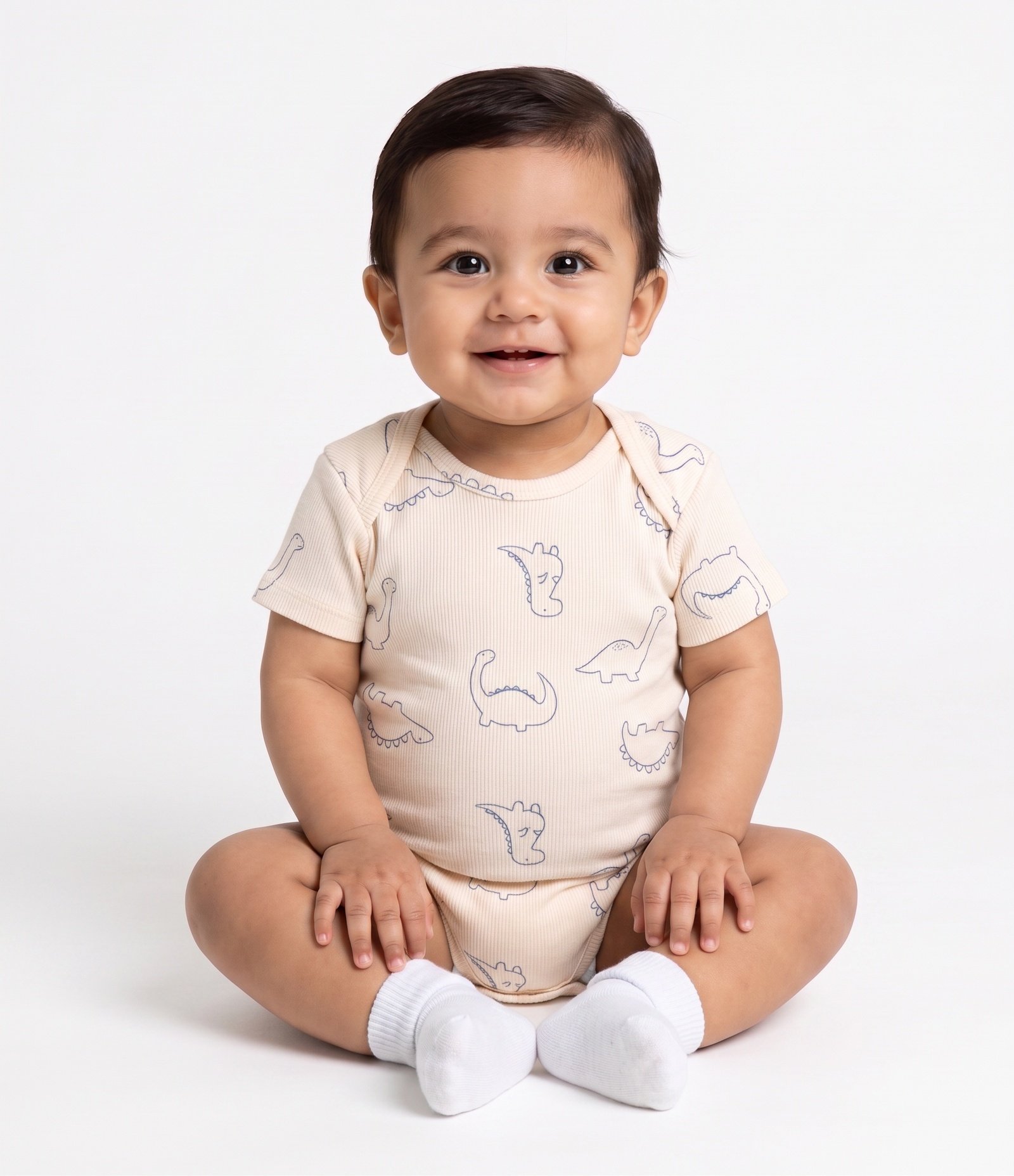 Body Bebê em Ribana com Estampa Dinossauros – Tam RN a 18 Meses Off White 1