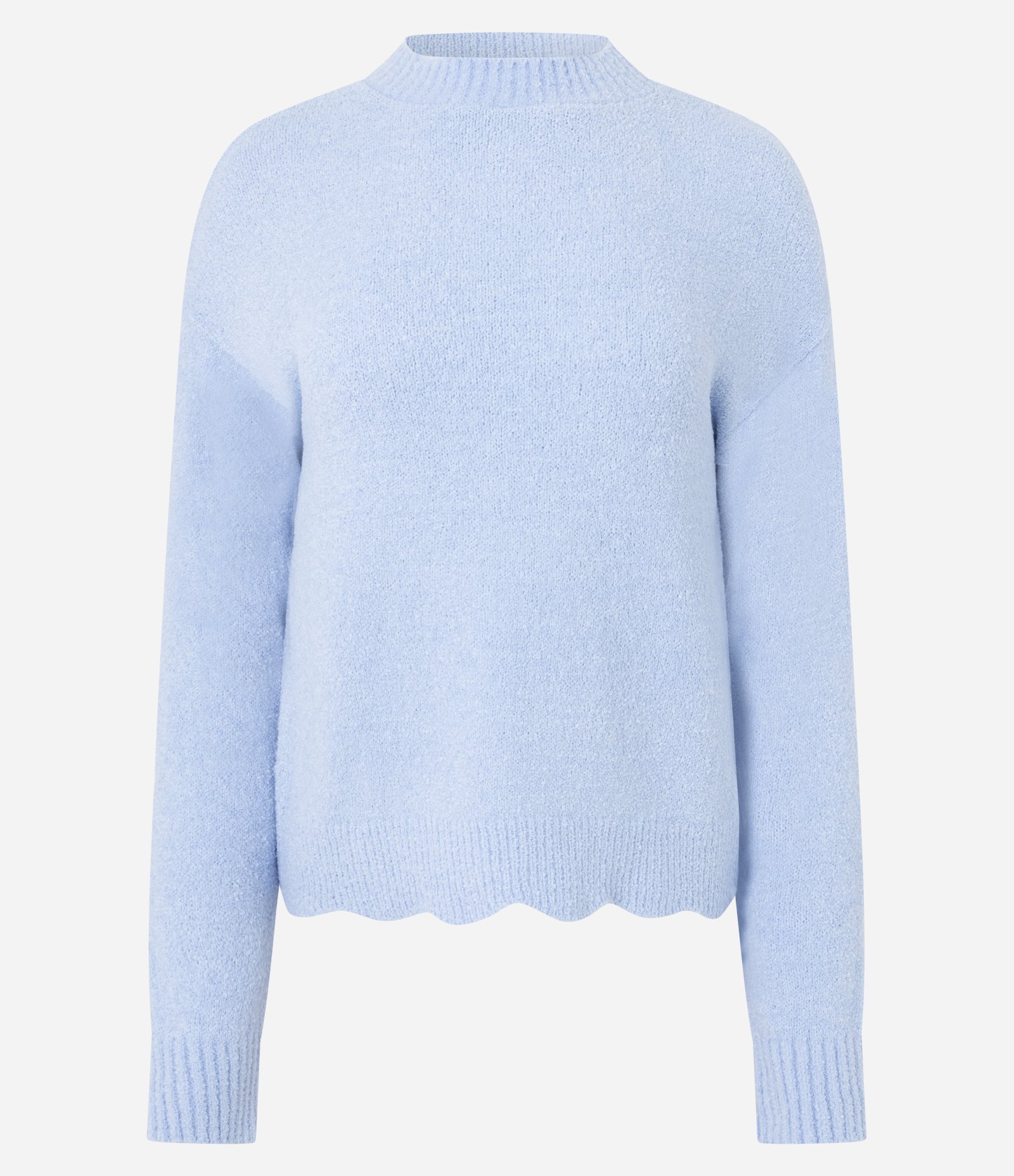 Blusão em Tricô Mousse Liso com Barra Ondulada Azul 1