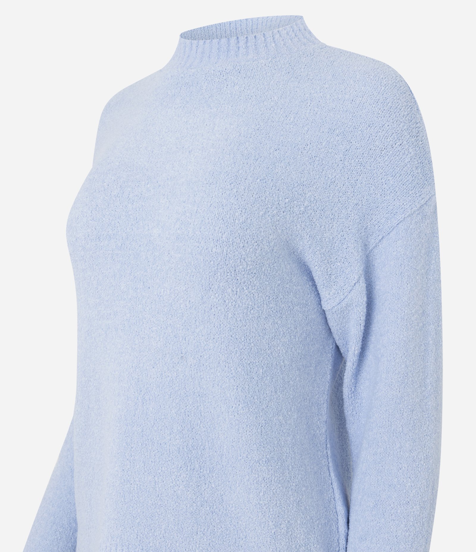 Blusão em Tricô Mousse Liso com Barra Ondulada Azul 2