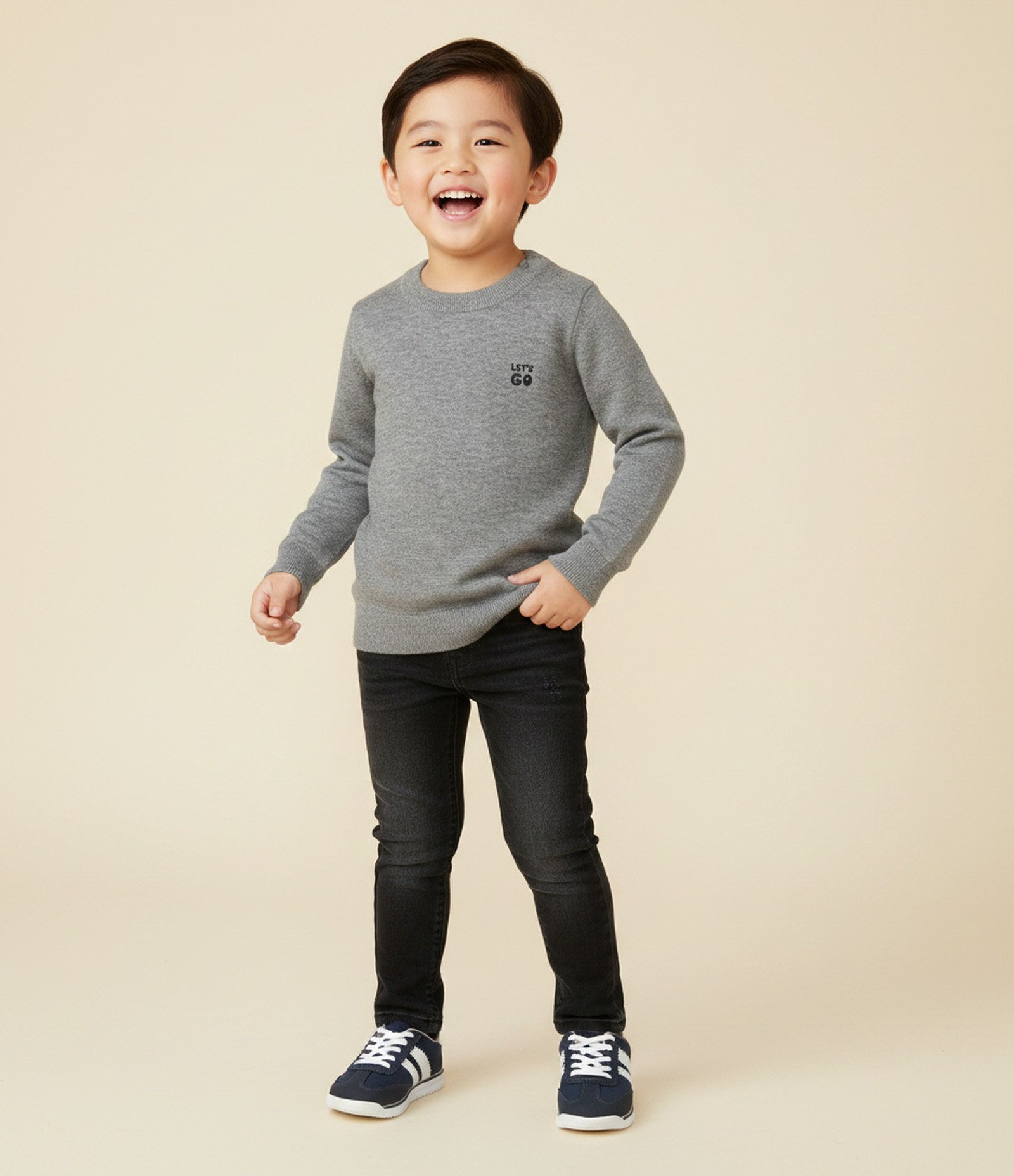 Casaco Infantil em Tricô com Lettering – Tam 1 a 6 Anos Cinza 1