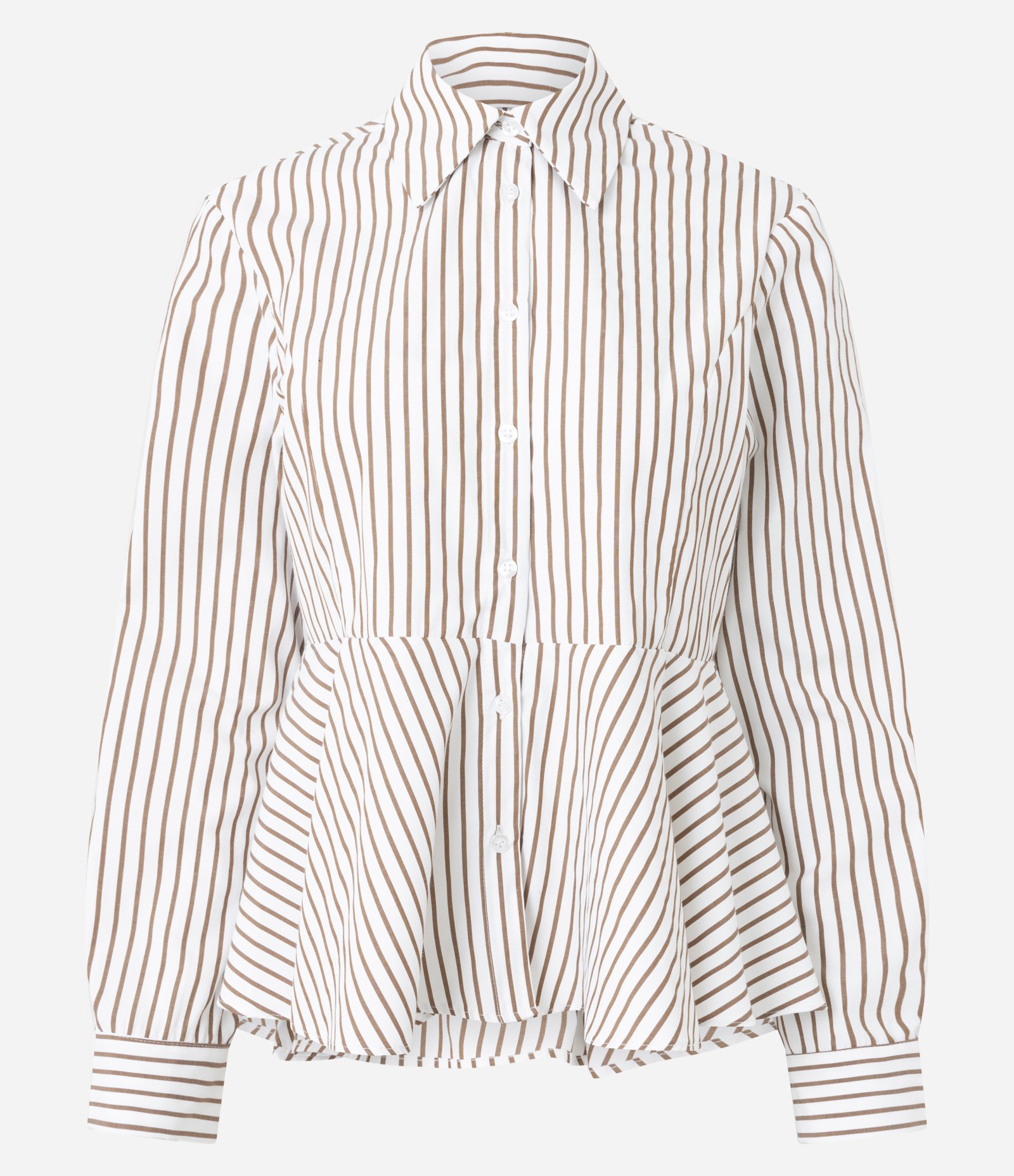 Camisa Peplum com Pregas e Estampa Listrada Off White / Marrom 1