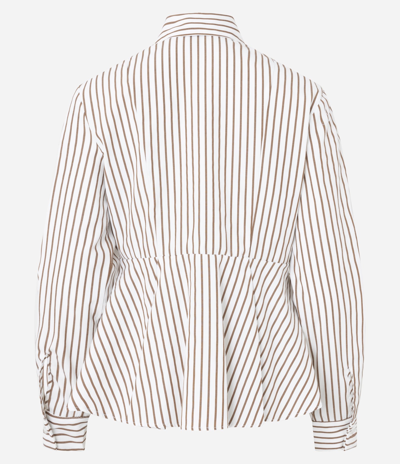 Camisa Peplum com Pregas e Estampa Listrada Off White / Marrom 2