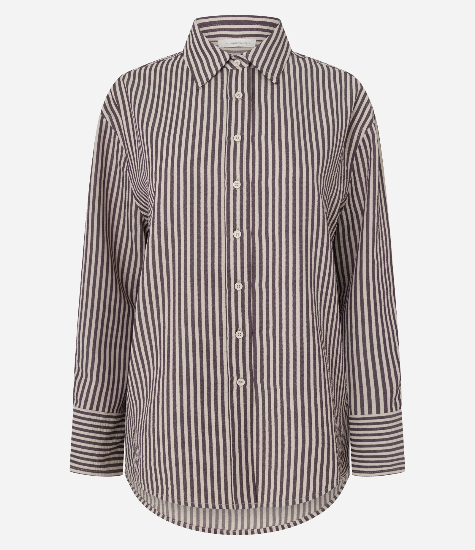 Camisa Anarruga com Listras e Abotoamento Frontal Lilás 5