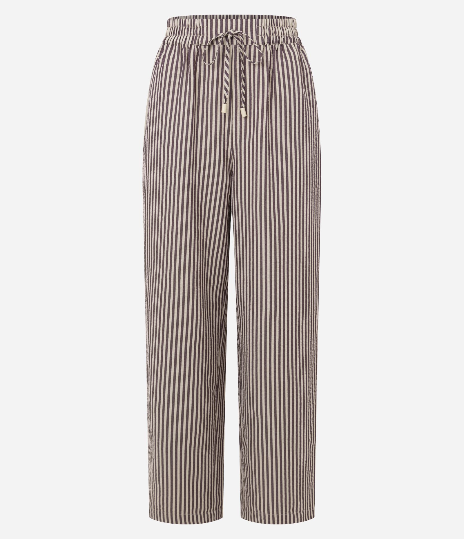 Calça Fluída Anarruga Listrada com Cós Elástico Roxo 5