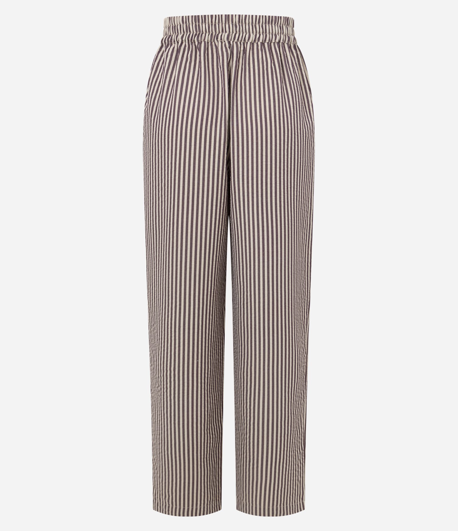 Calça Fluída Anarruga Listrada com Cós Elástico Roxo 6