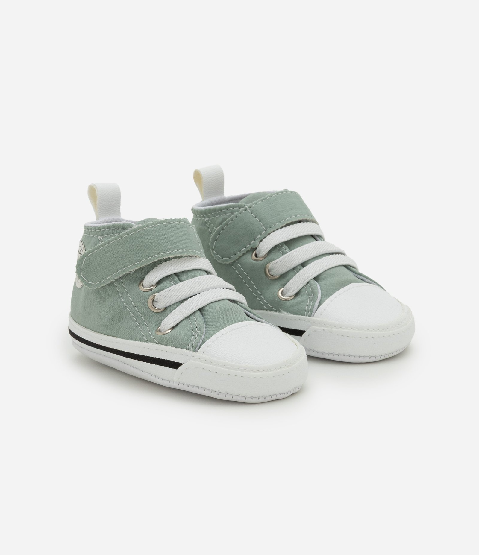 Tênis Infantil Cano Alto Com Velcro E Cadarço - Tam RN a 18 Meses Verde Claro 1