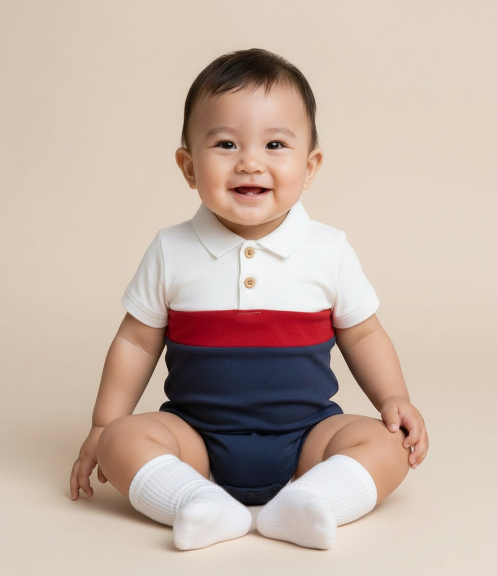 Body Bebê com Gola Polo e Blocos de Cor – Tam 0 a 18 Meses Branco/Vermelho/Azul 1