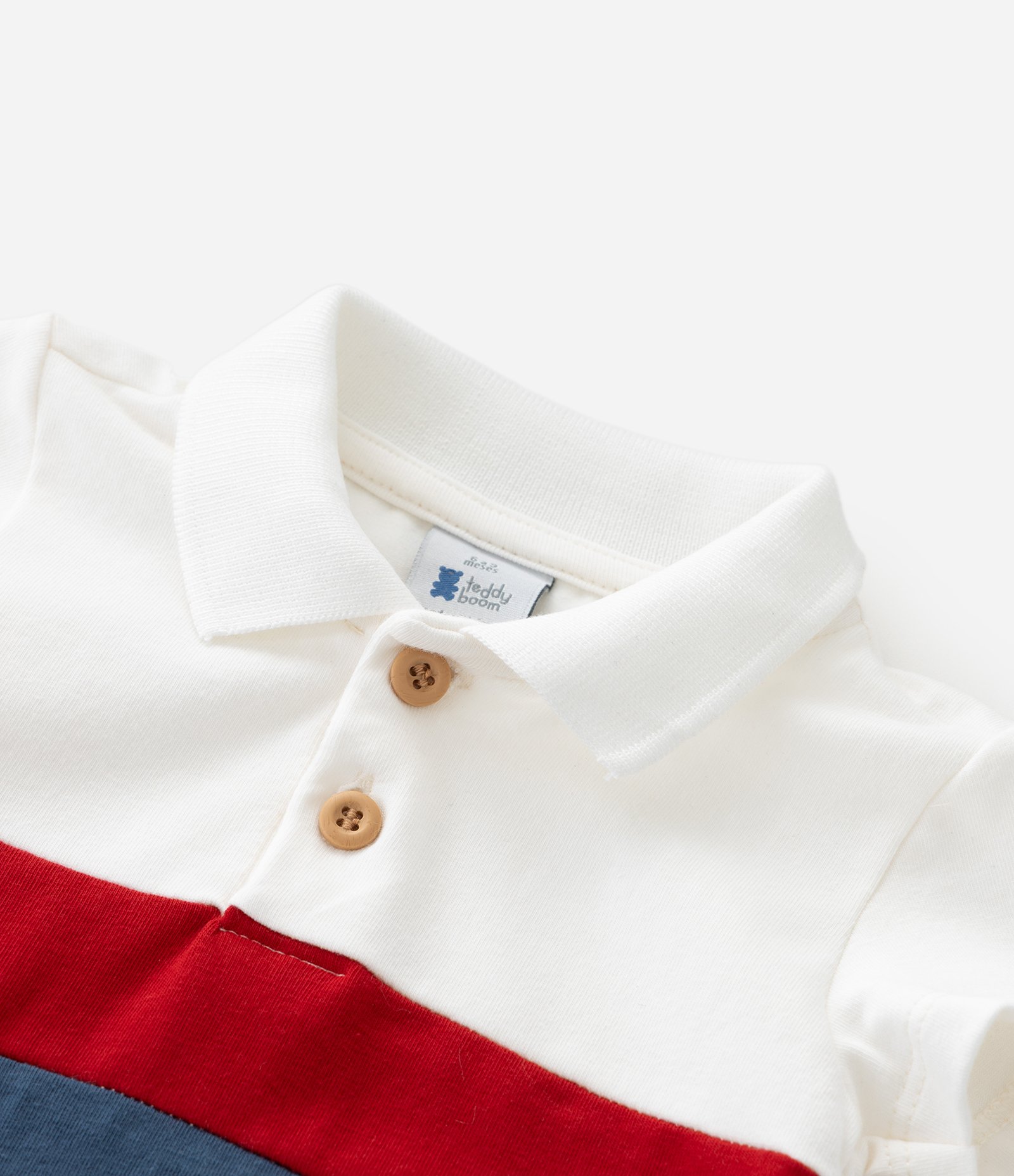 Body Bebê com Gola Polo e Blocos de Cor – Tam 0 a 18 Meses Branco/Vermelho/Azul 5