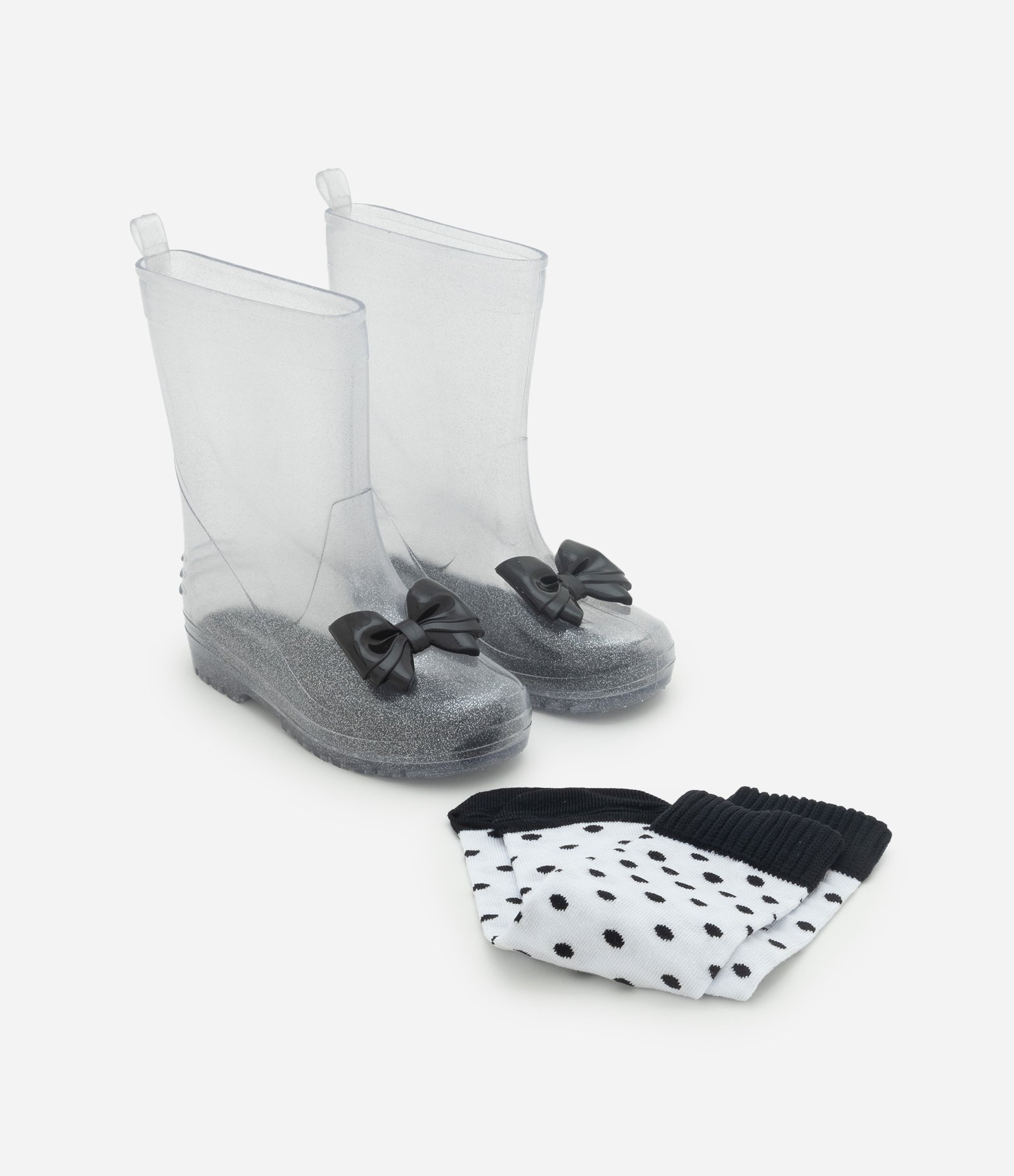 Galocha Infantil em Glitter com Laço e Meia – Tam 25 a 32 Transparente 2