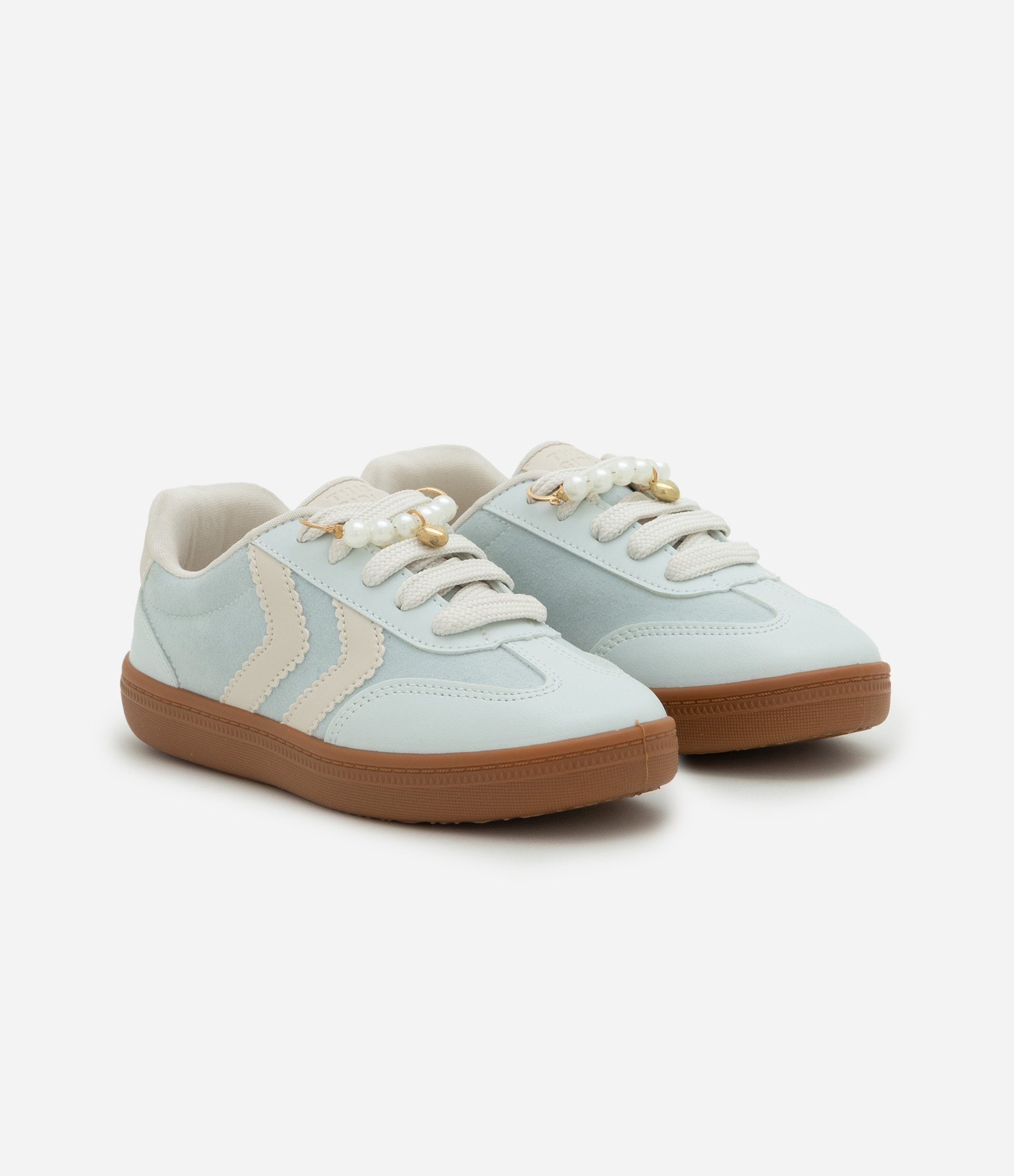 Tênis Infantil com Recortes e Pin de Pérolas – Tam 28 a 34 Azul Bebê 1