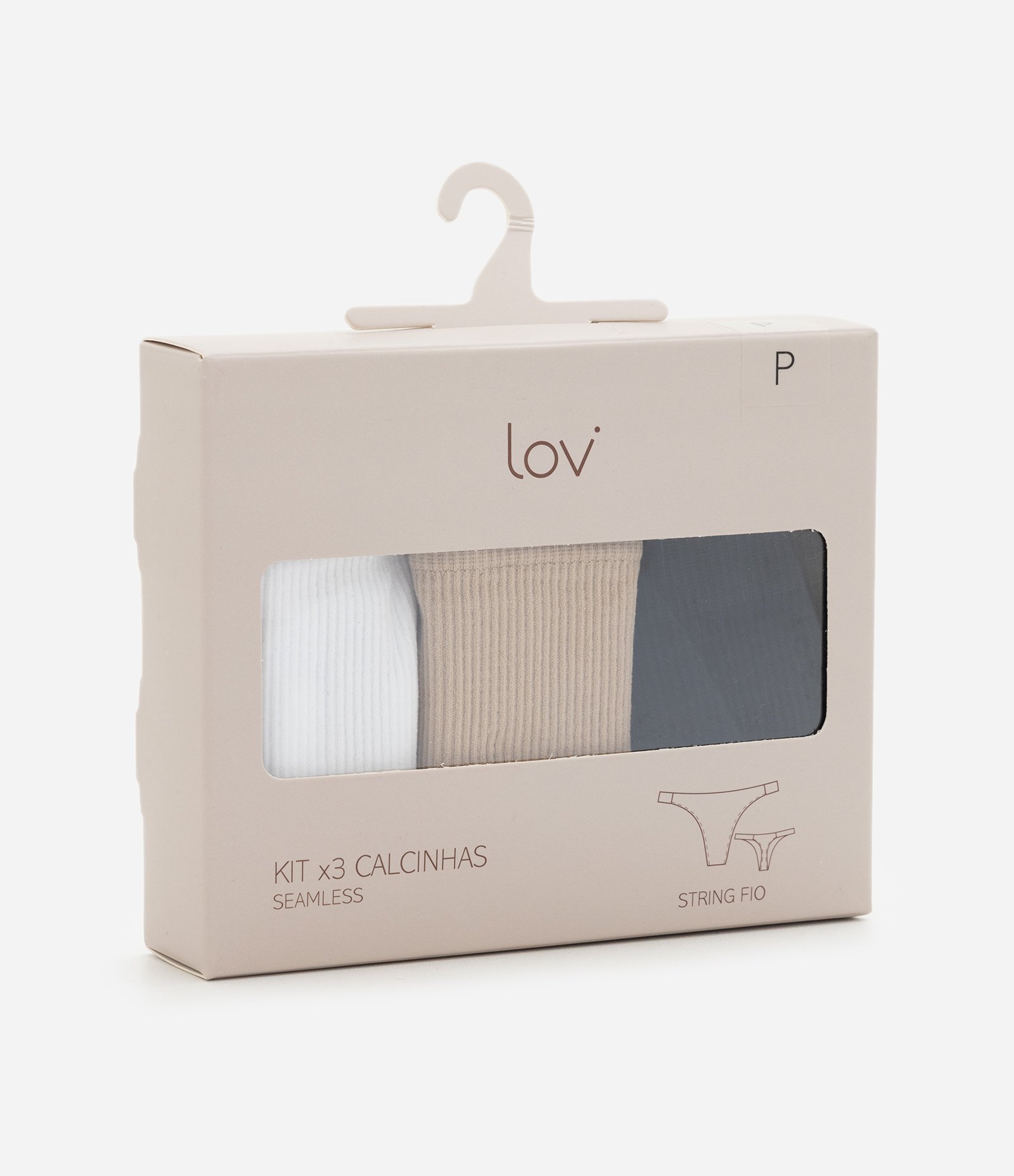 Kit 03 Calcinhas String Fio em Poliamida sem Costura com Texturas Branco/ Bege/ Preto 3