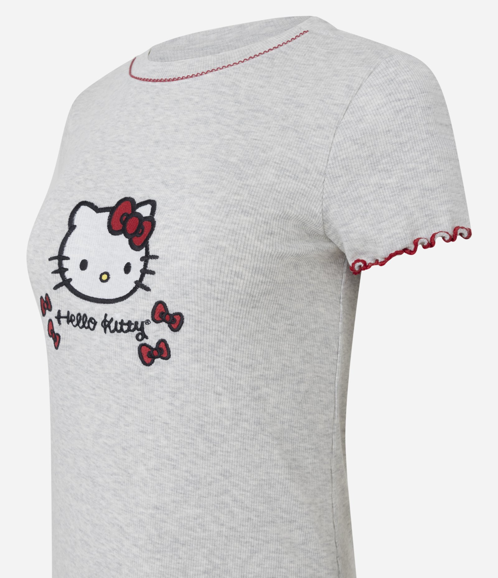 Camisola com Estampa Hello Kitty e Detalhes Contrastantes Cinza 4