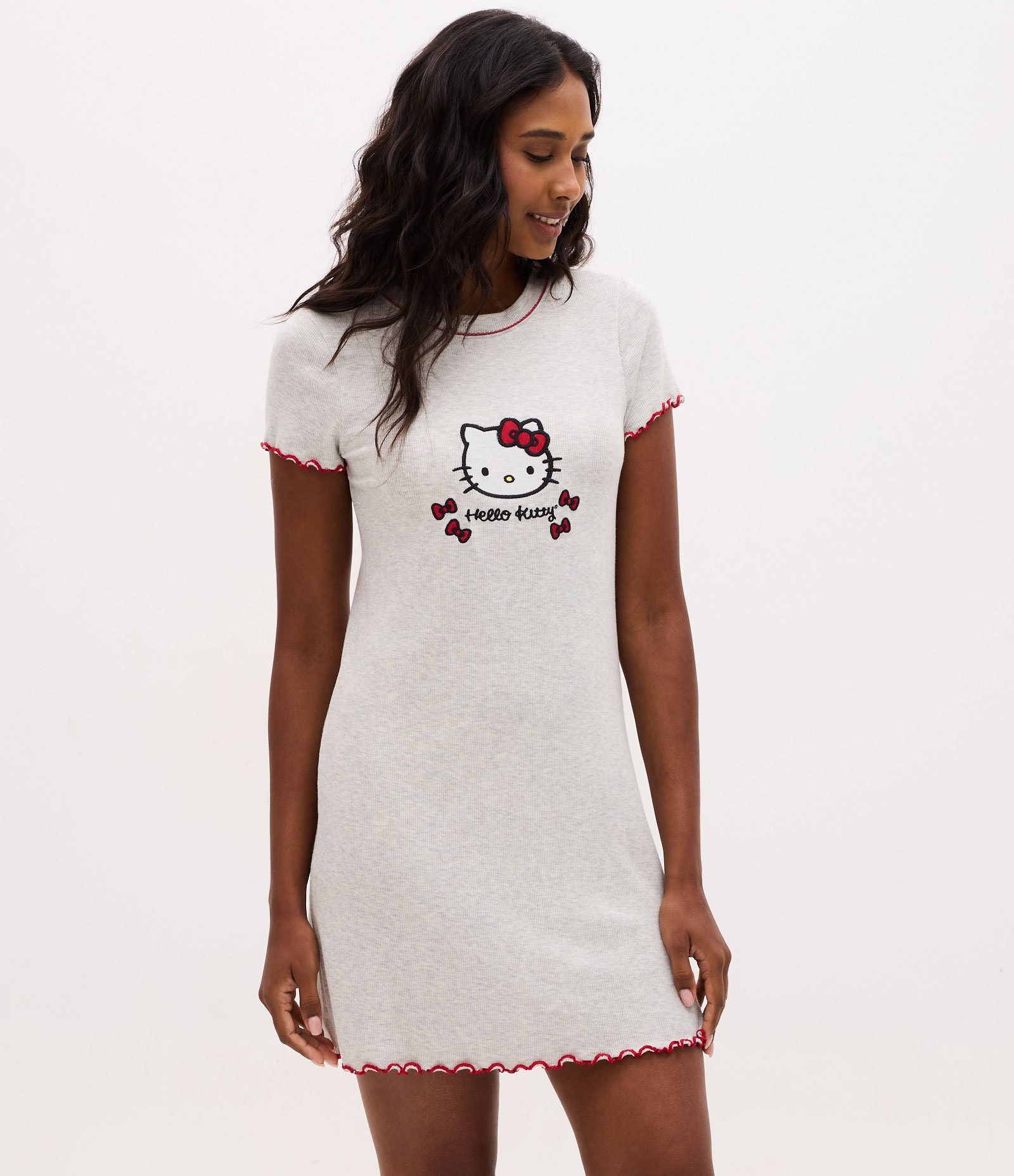 Camisola com Estampa Hello Kitty e Detalhes Contrastantes Cinza 1