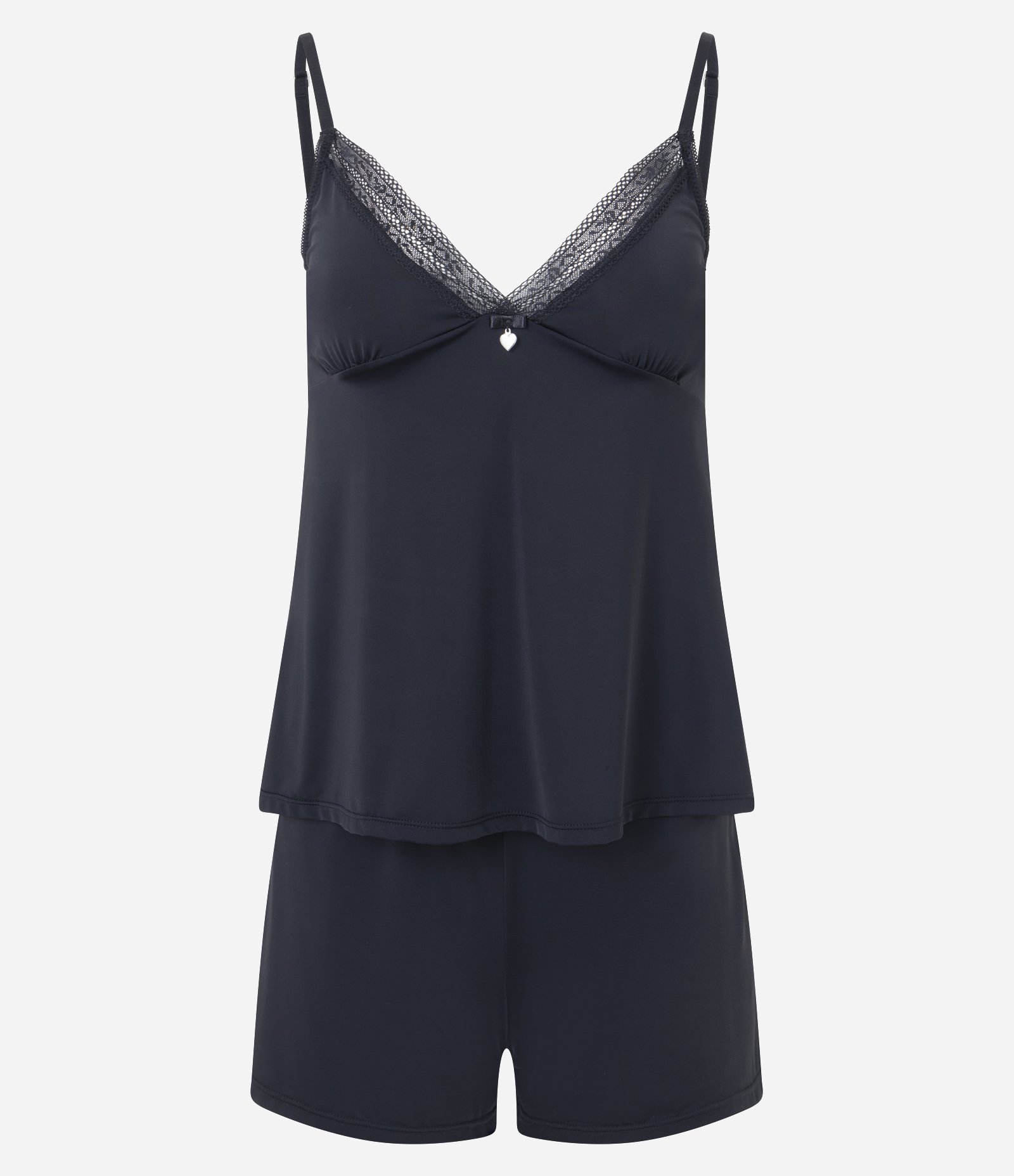 Pijama Short Doll de Alcinha em Microfibra com Pingente de Coração Preto 1