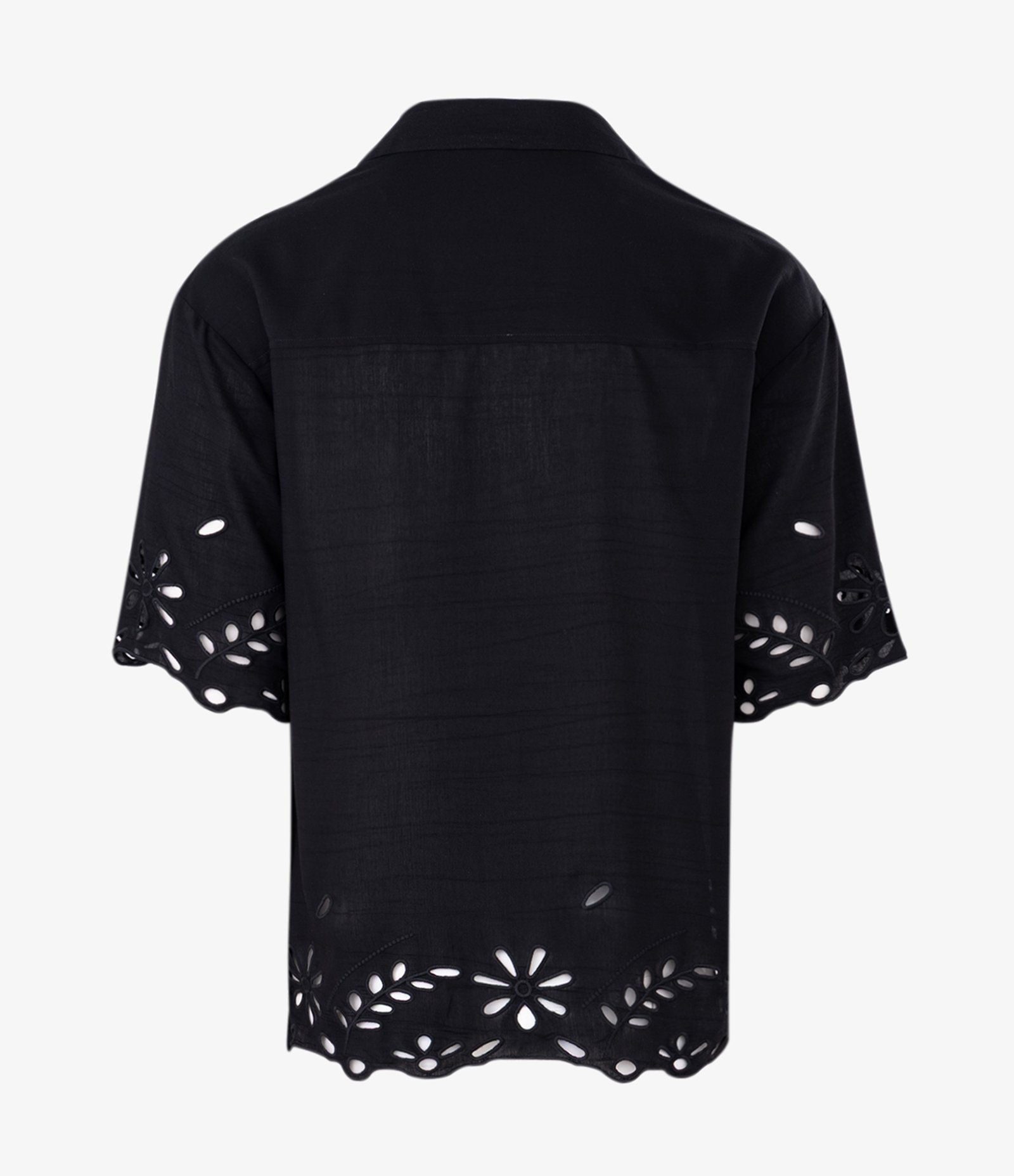 Camisa Boxy Manga Curta em Tricoline com Jacquard Bordado Floral Preto 6