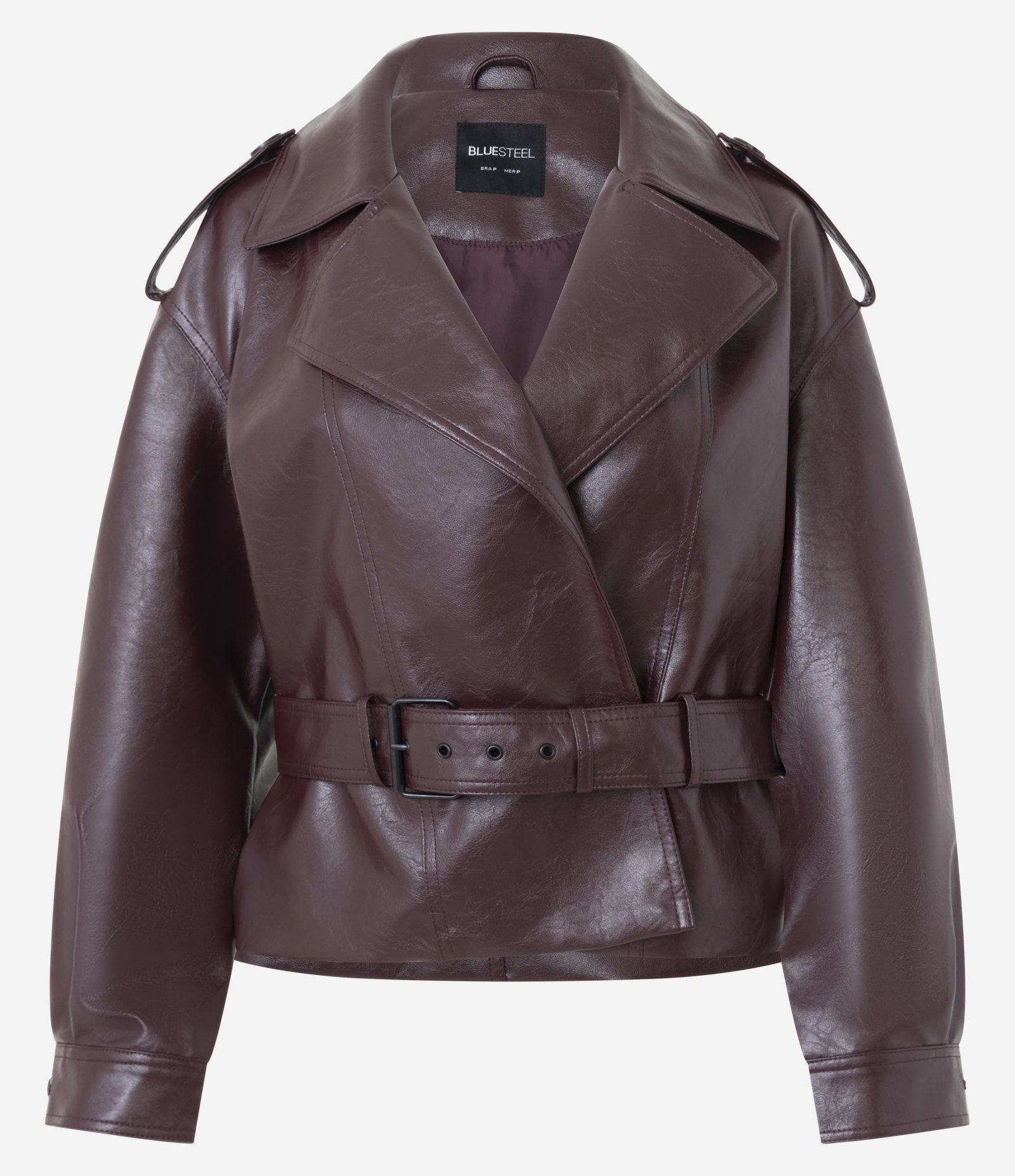 Jaqueta Trench Coat em PU com Cinto Vinho 1