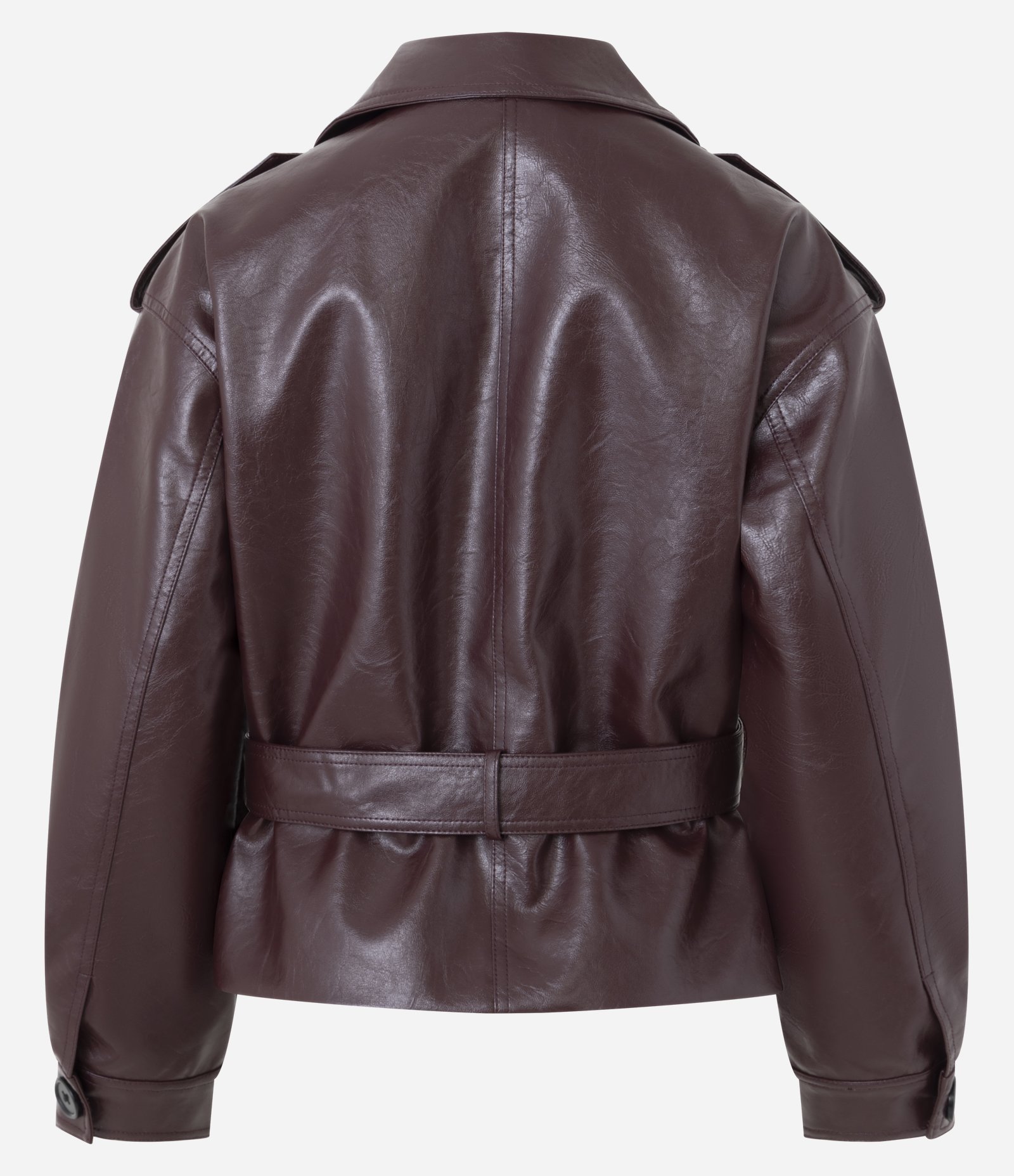 Jaqueta Trench Coat em PU com Cinto Vinho 2