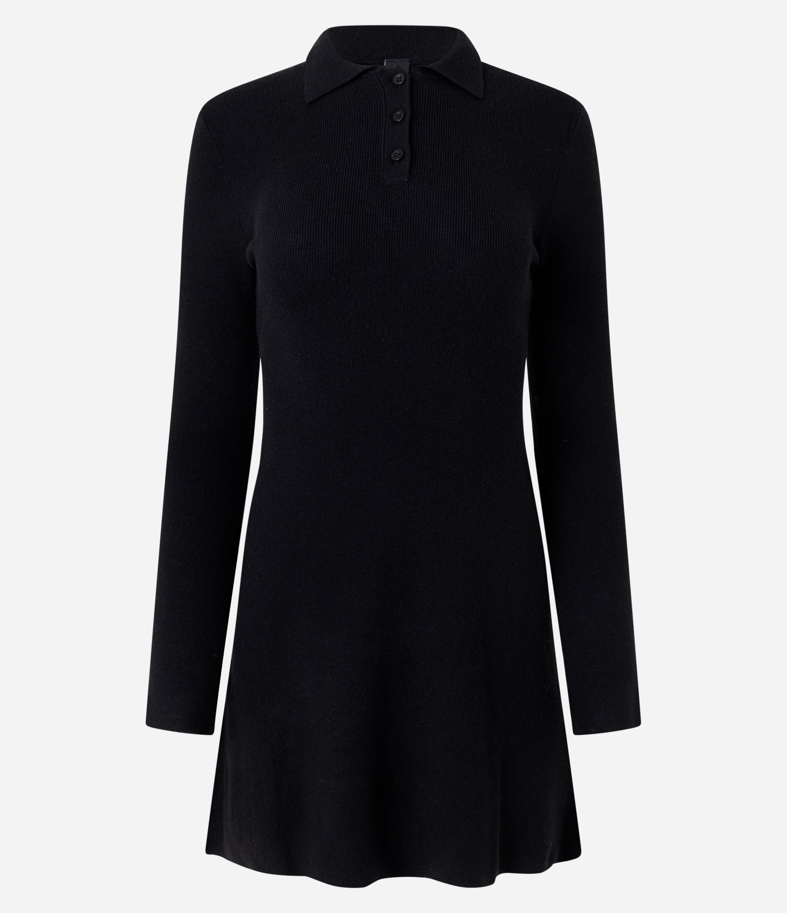 Vestido Curto em Tricô com Gola Polo Preto 1