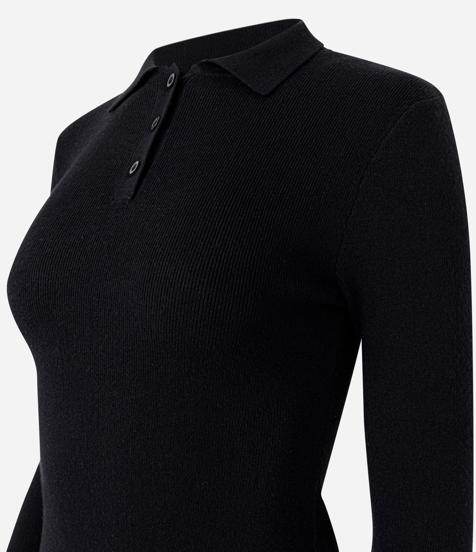 Vestido Curto em Tricô com Gola Polo Preto 2